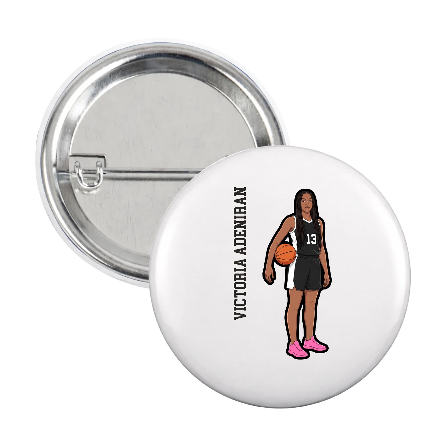Game Day Button — Name Vertical in White