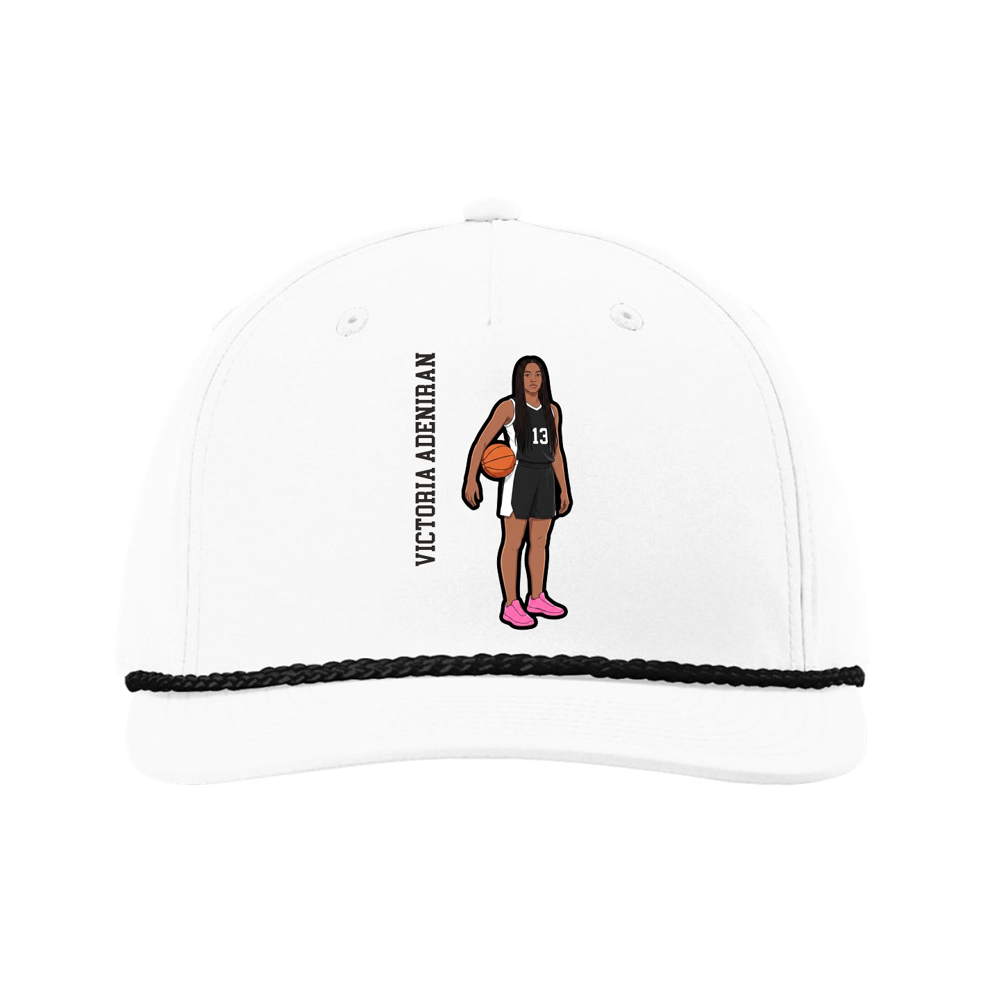 Five-Panel Classic Rope Cap — Name Vertical in White