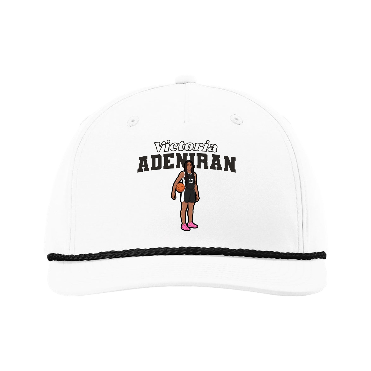 Five-Panel Classic Rope Cap — Name Arch in White