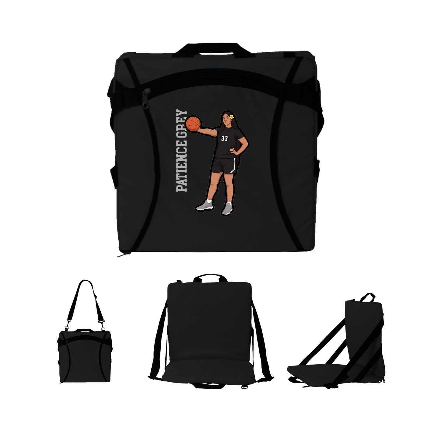 Folding Stadium Seat — Name Vertical in Black