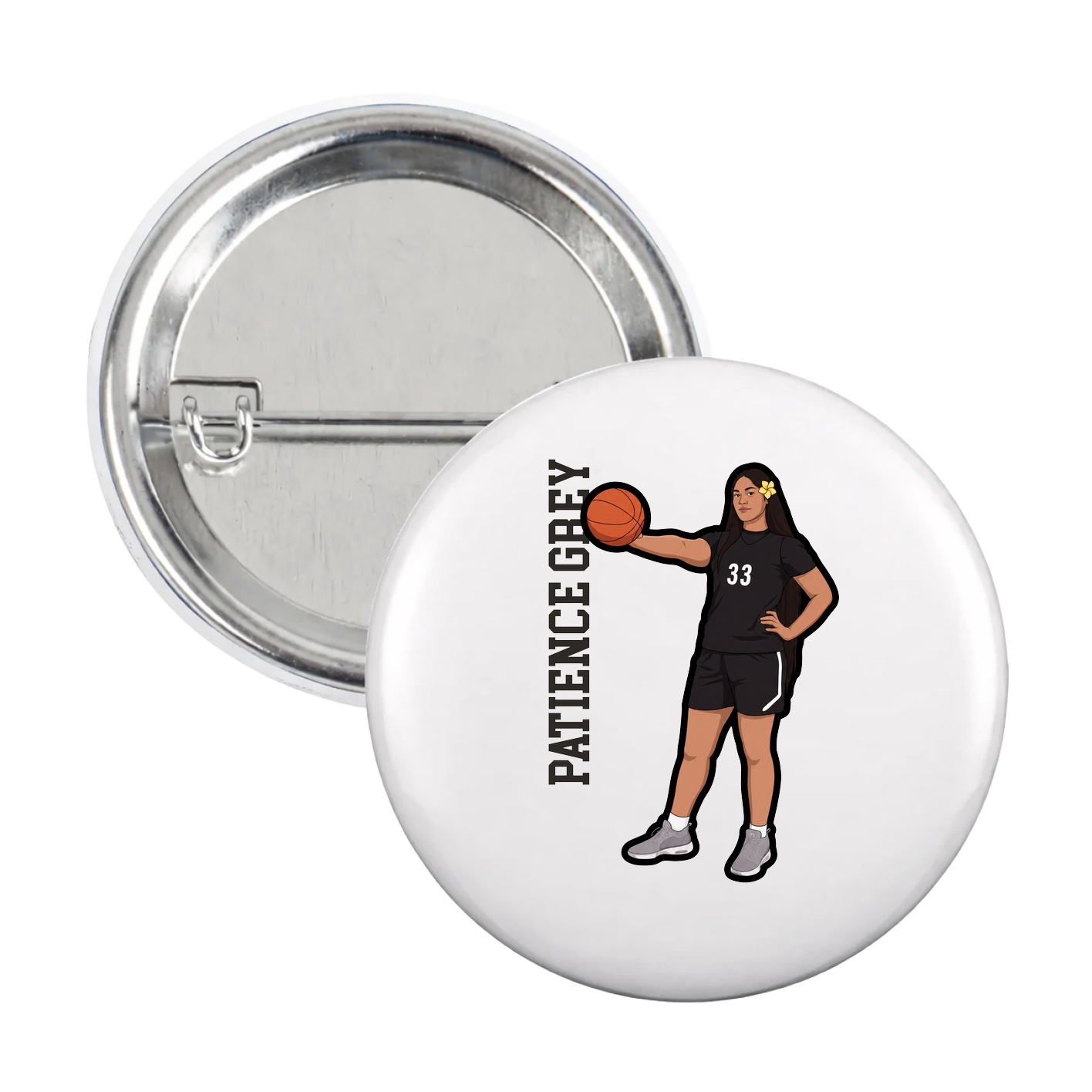 Game Day Button — Name Vertical in White