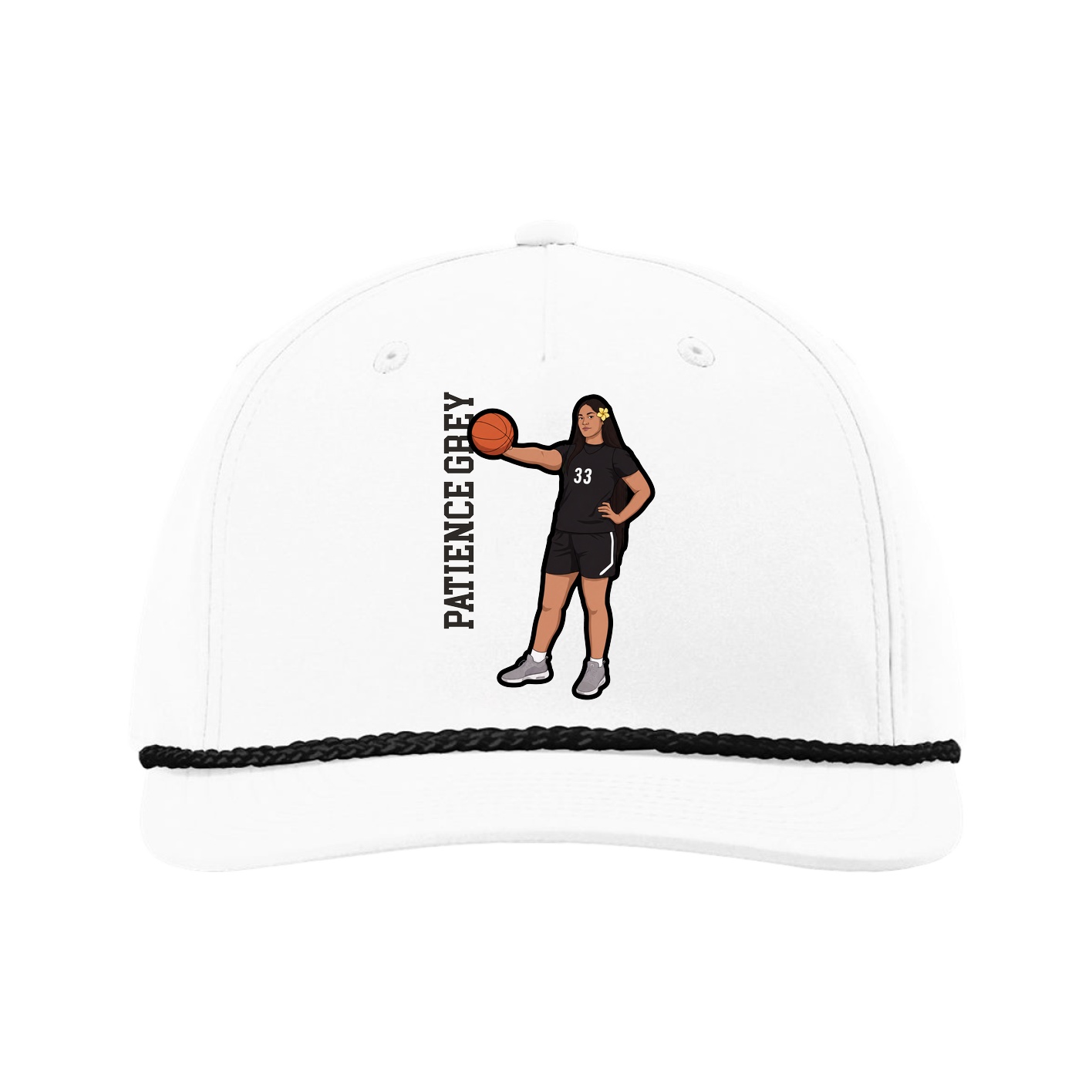 Five-Panel Classic Rope Cap — Name Vertical in White