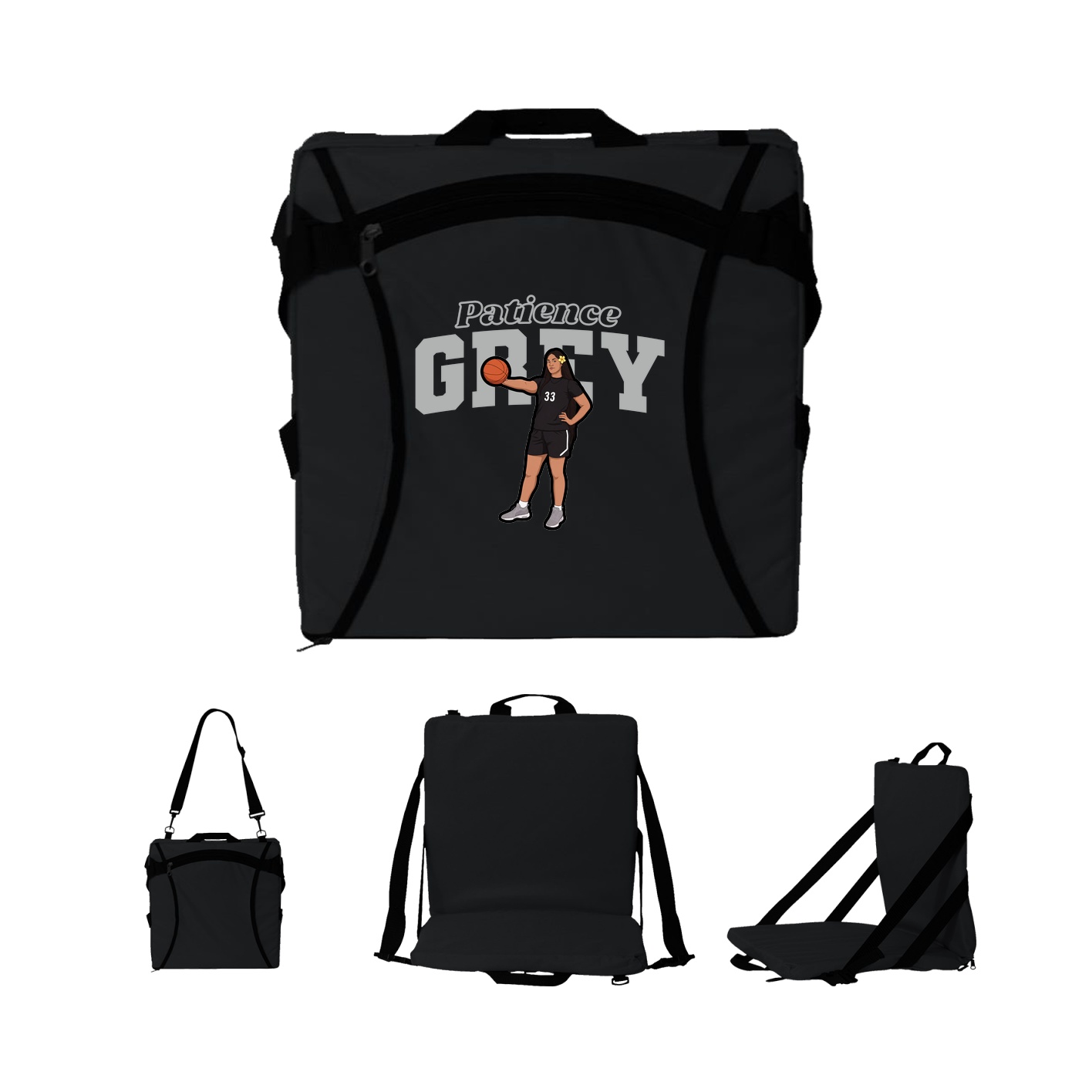 Folding Stadium Seat — Name Arch in Black