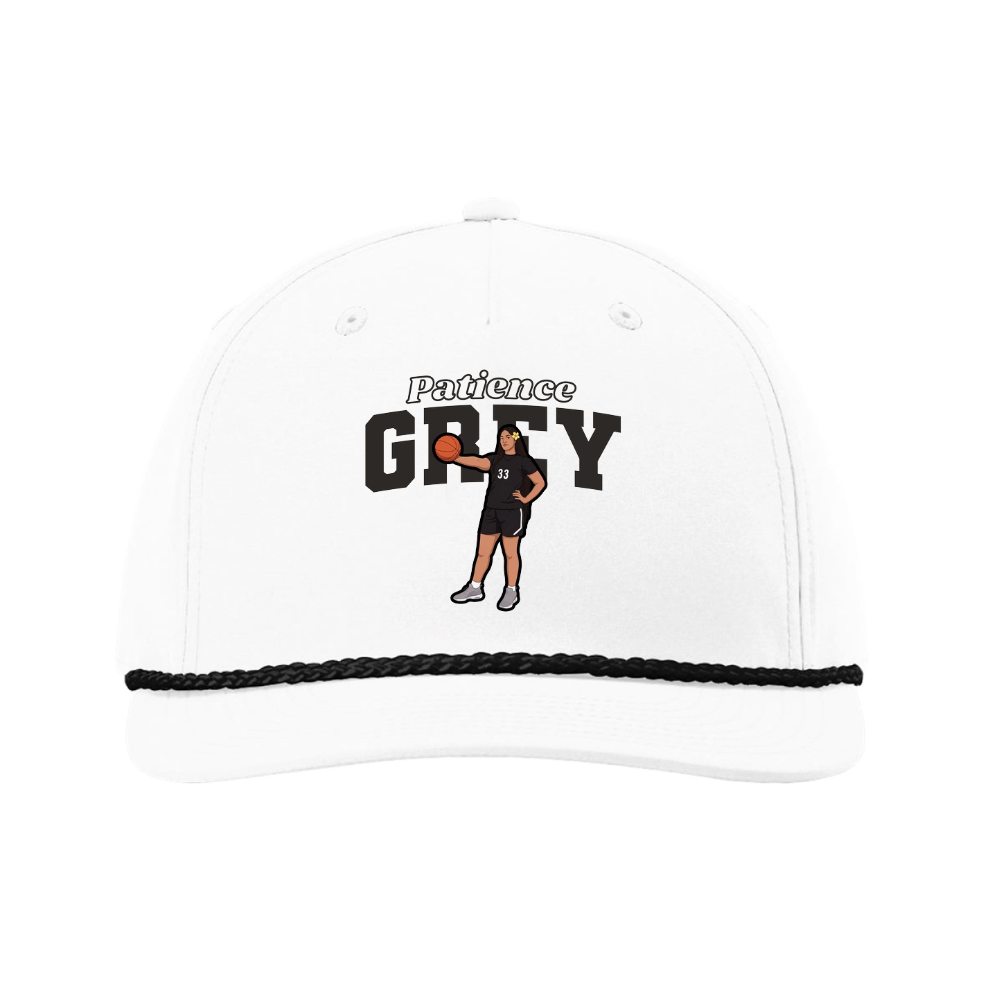 Five-Panel Classic Rope Cap — Name Arch in White