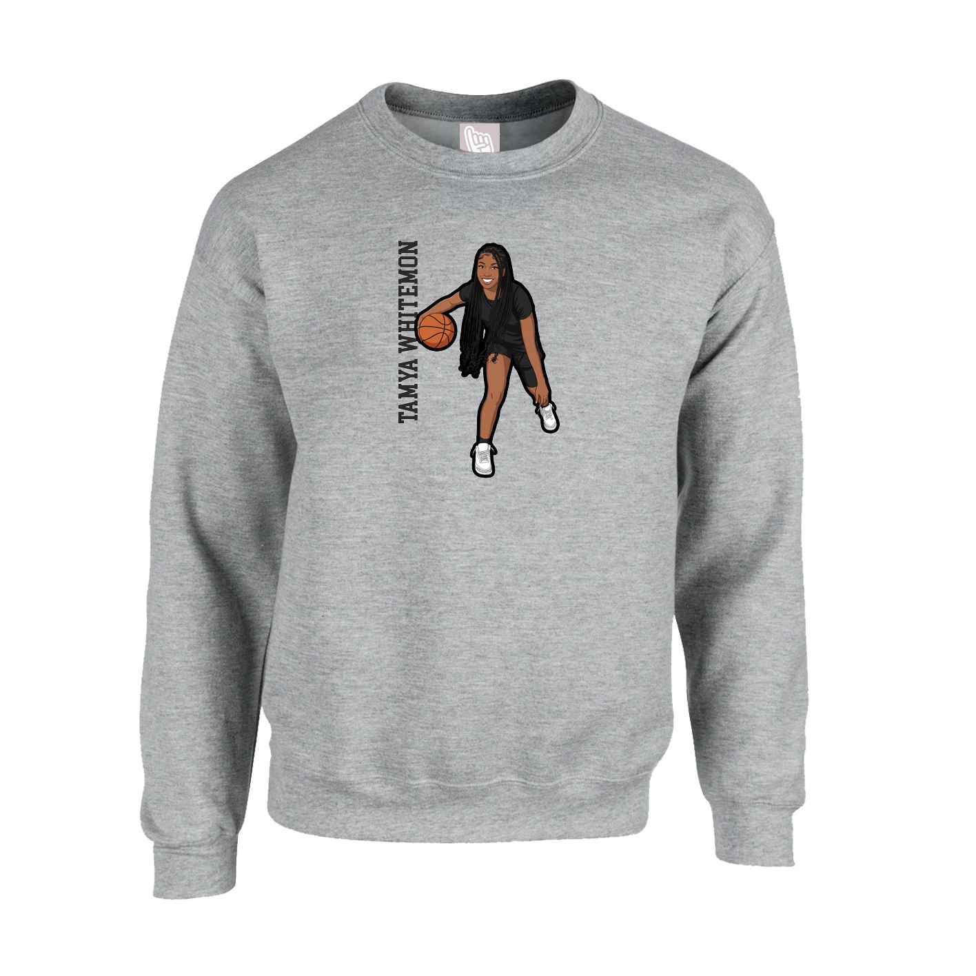 Fleece Crew — Name Vertical in Grey