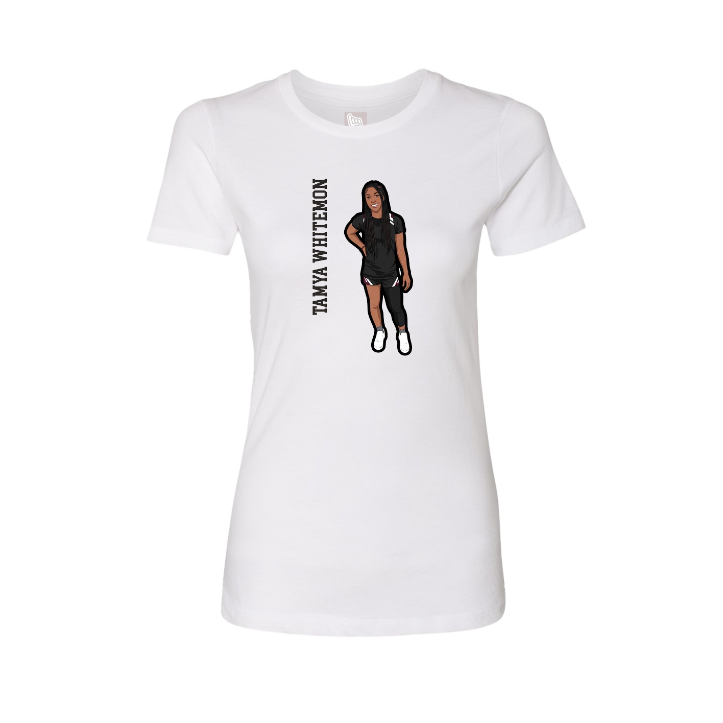 Womens Tee — Name Vertical in White