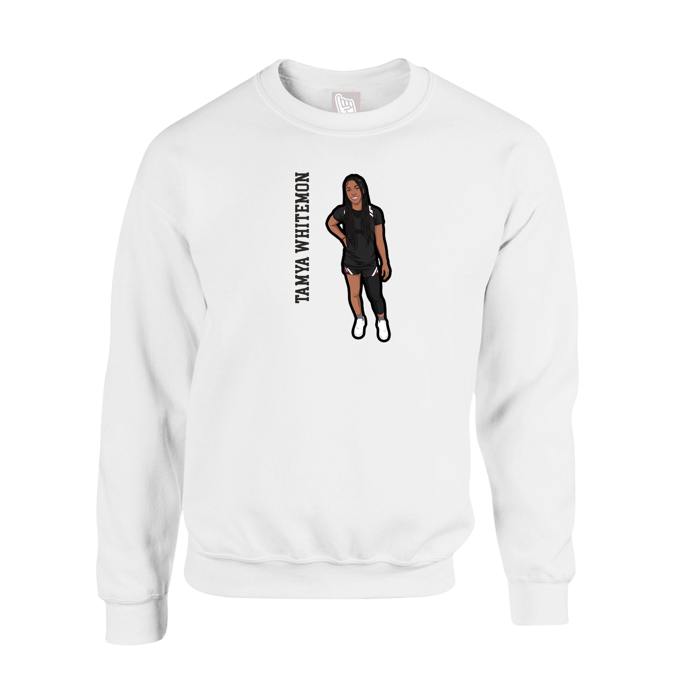 Fleece Crew — Name Vertical in White