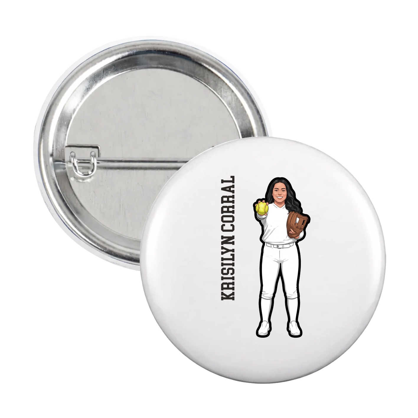 Game Day Button — Name Vertical in White