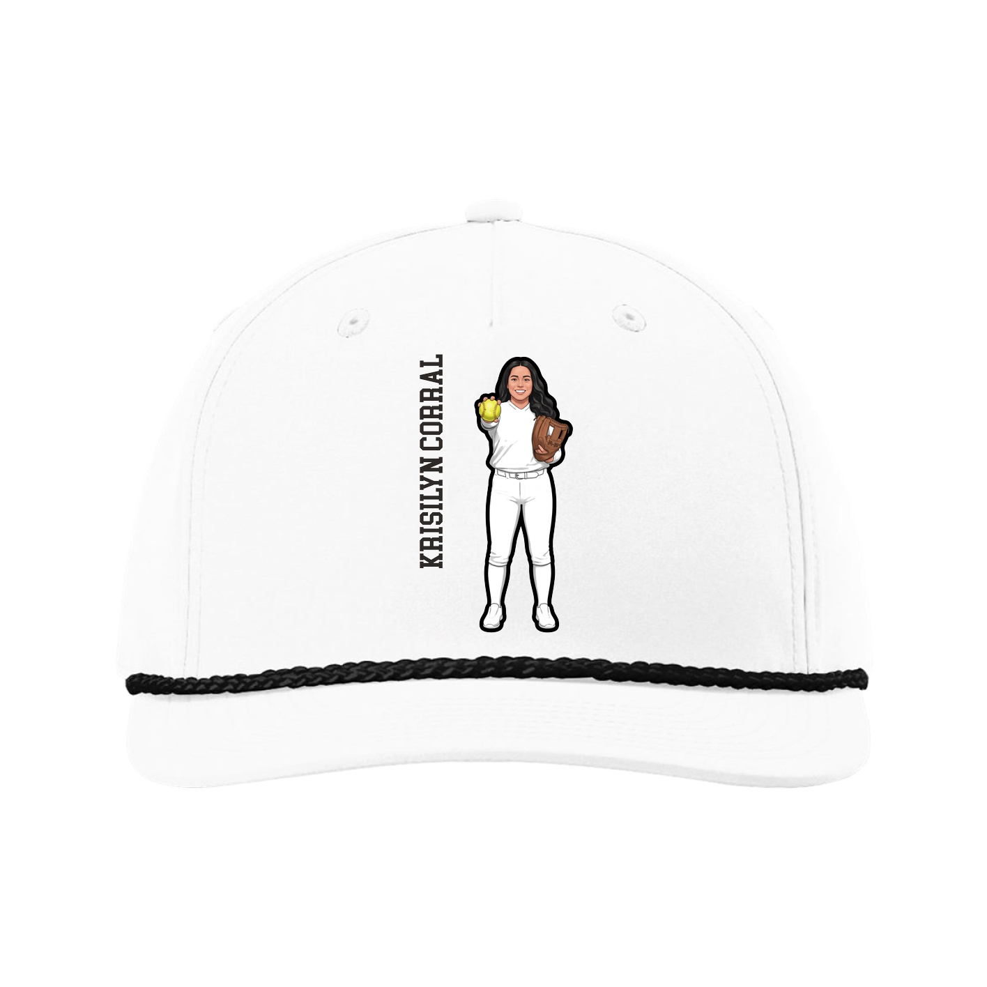 Five-Panel Classic Rope Cap — Name Vertical in White