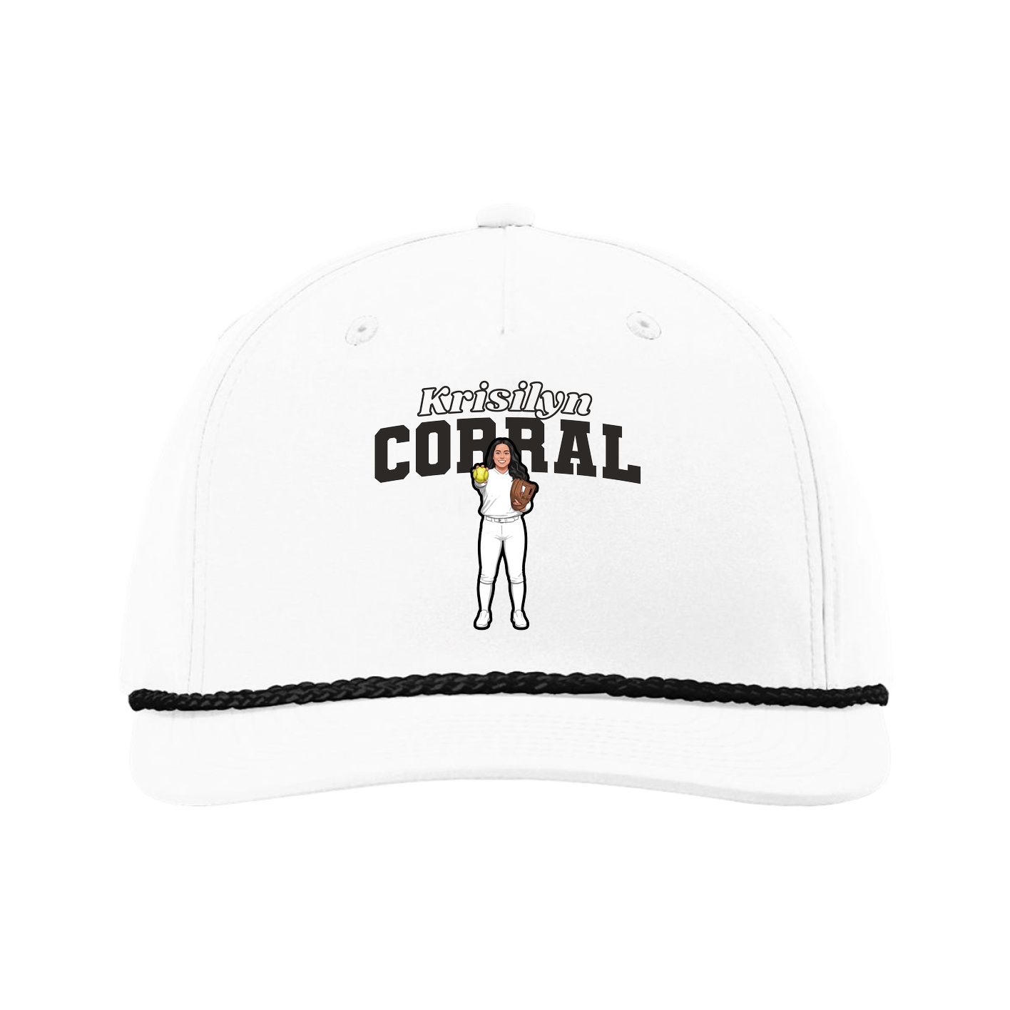 Five-Panel Classic Rope Cap — Name Arch in White