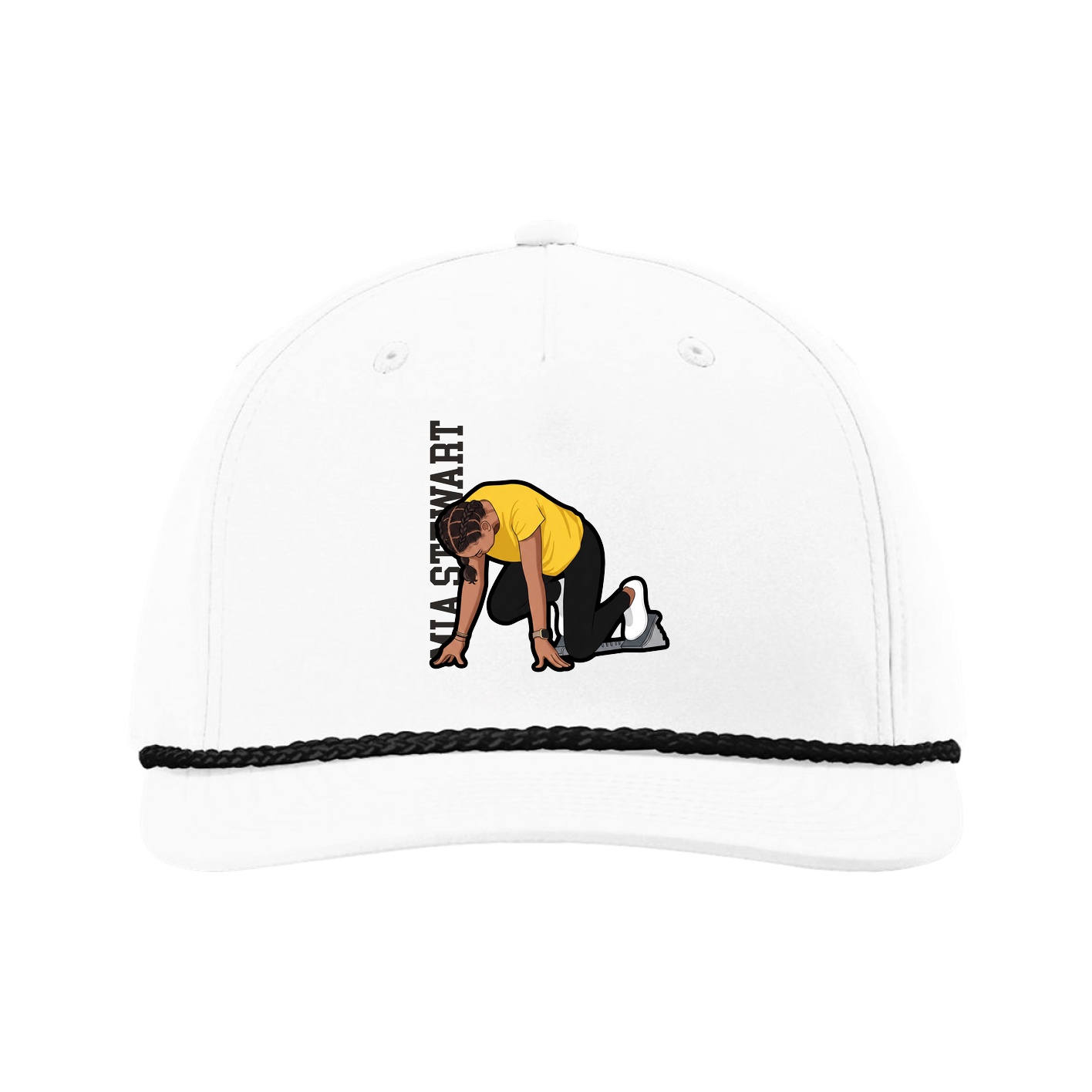 Five-Panel Classic Rope Cap — Name Vertical in White