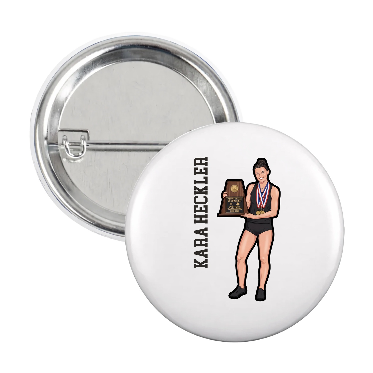 Game Day Button — Name Vertical in White
