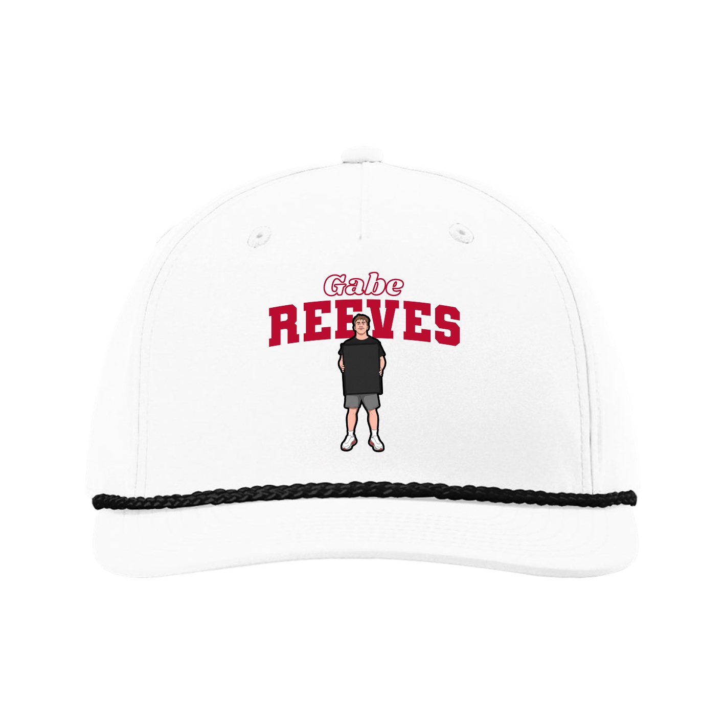 Five-Panel Classic Rope Cap — Name Arch in White