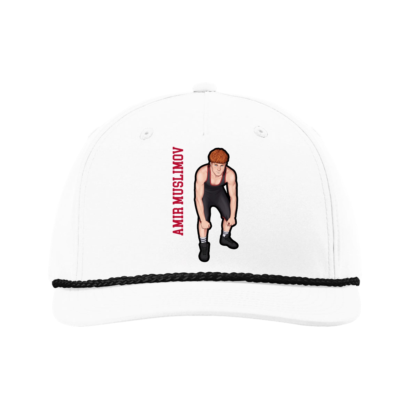 Five-Panel Classic Rope Cap — Name Vertical in White