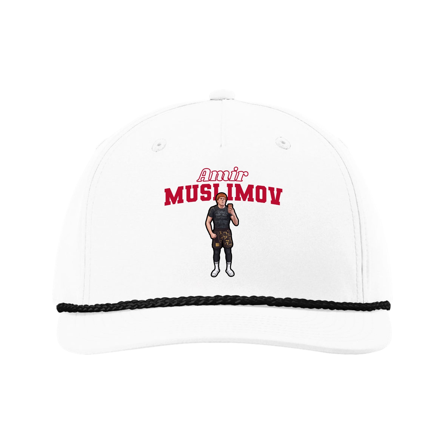 Five-Panel Classic Rope Cap — Name Arch in White