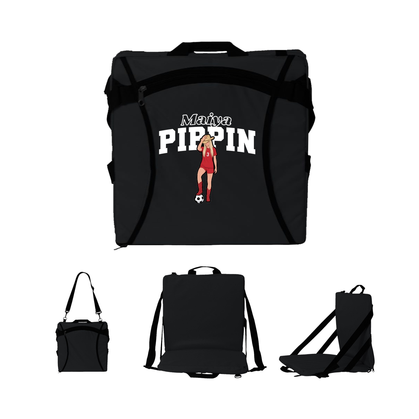Folding Stadium Seat — Name Arch in Black