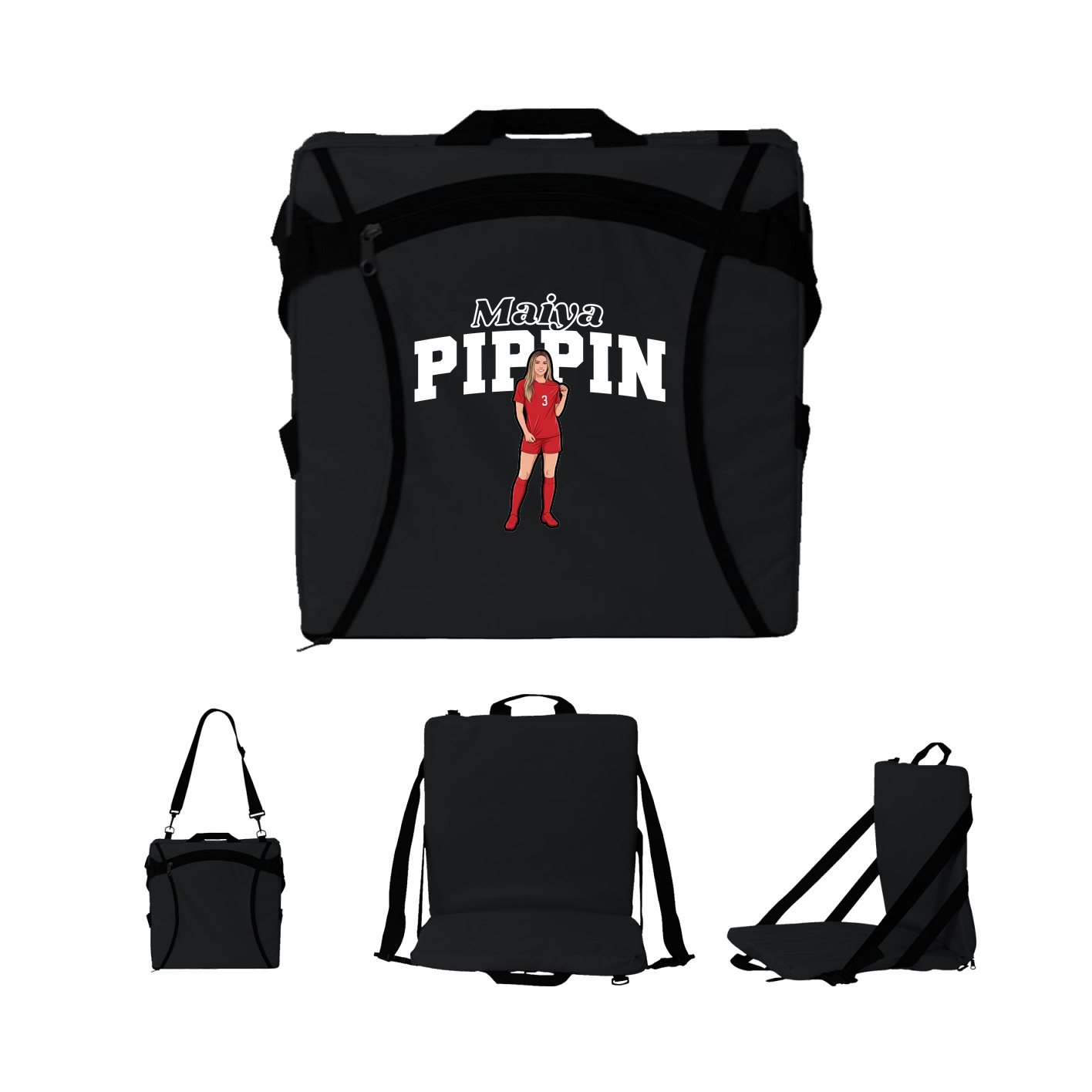 Folding Stadium Seat — Name Arch in Black