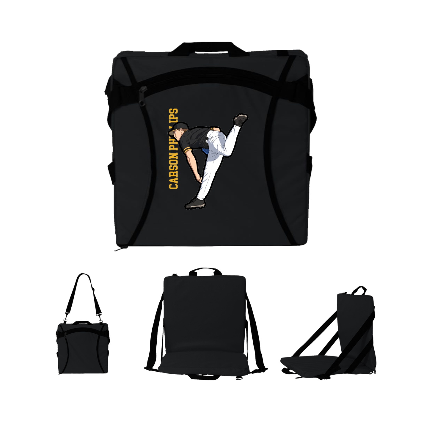 Folding Stadium Seat — Name Vertical in Black