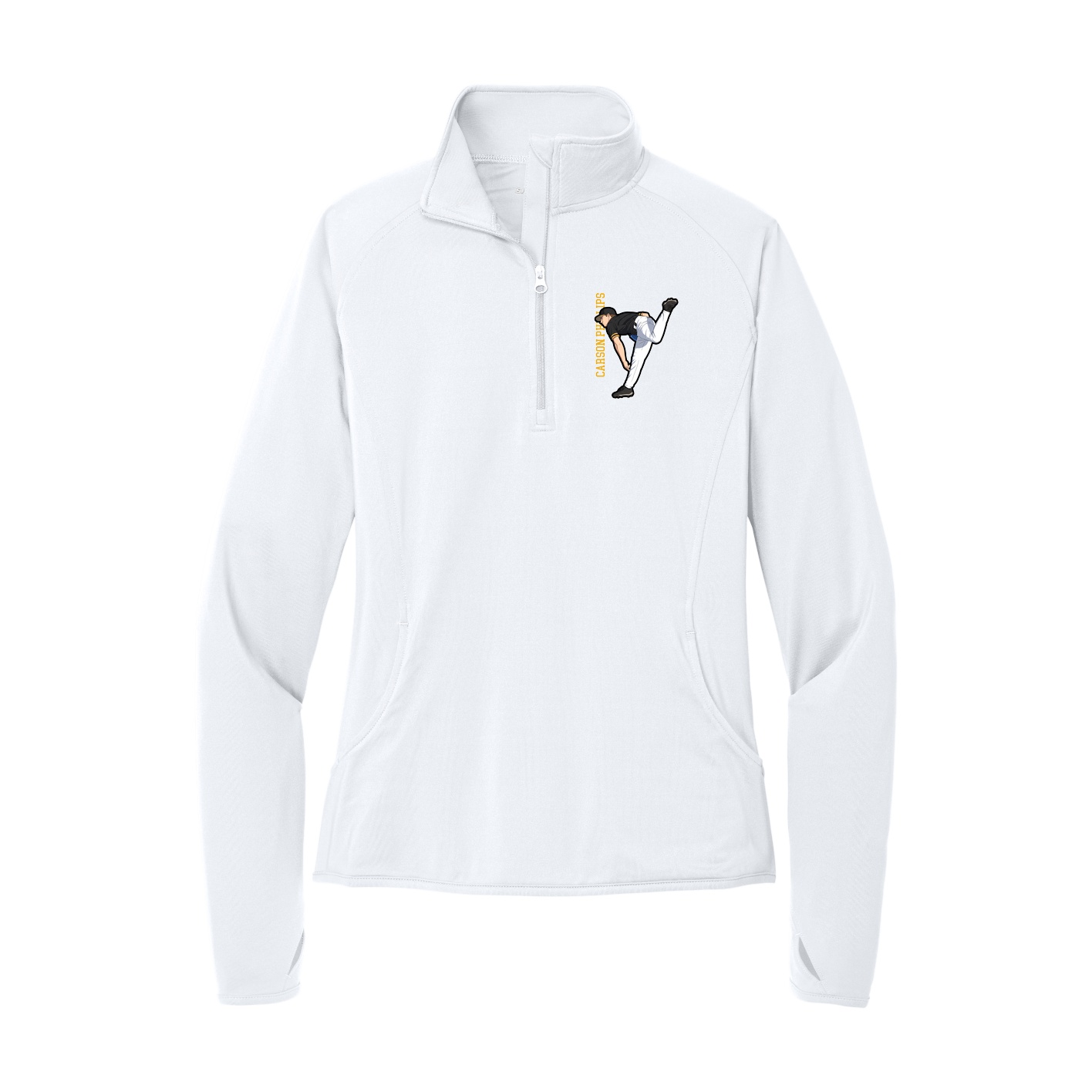 Women's Q-Zip Pullover — Name Vertical in White