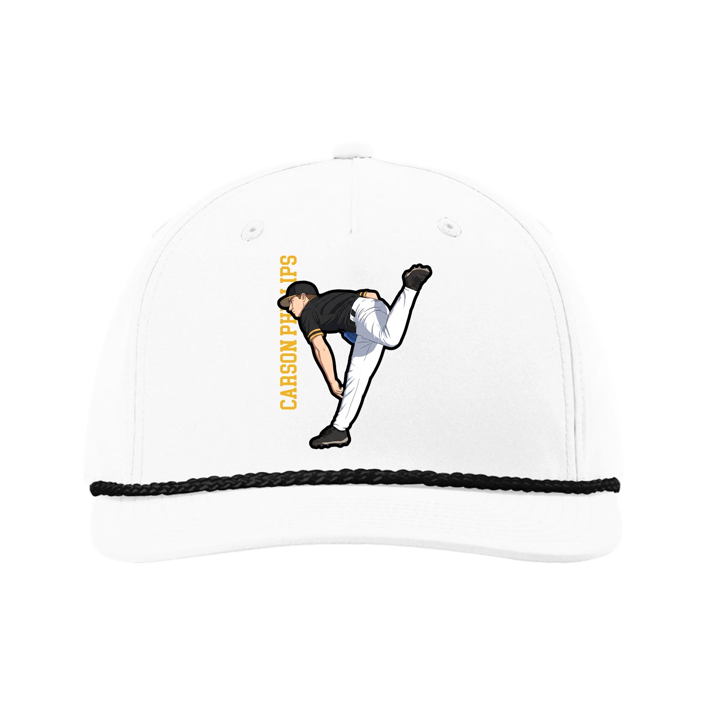 Five-Panel Classic Rope Cap — Name Vertical in White