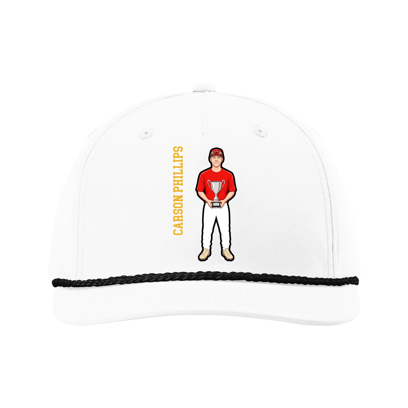 Five-Panel Classic Rope Cap — Name Vertical in White