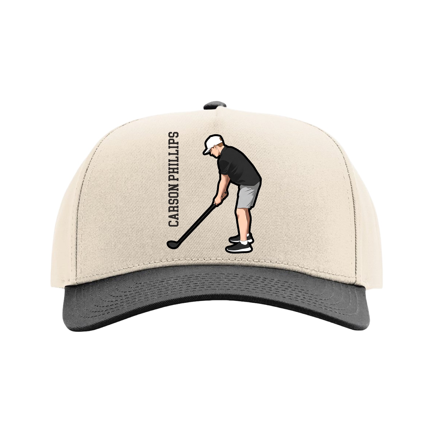 Full Fabric Five-Panel Champ Cap — Name Vertical in Cream/Black