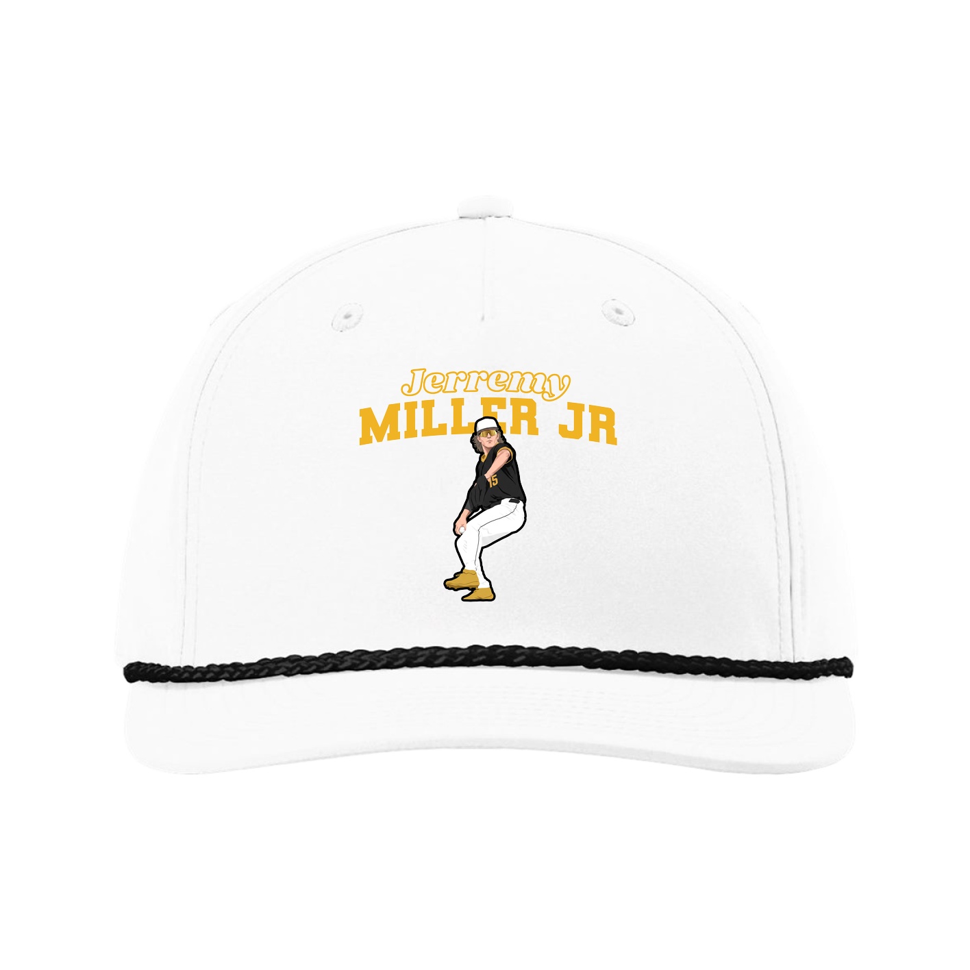Five-Panel Classic Rope Cap — Name Arch in White