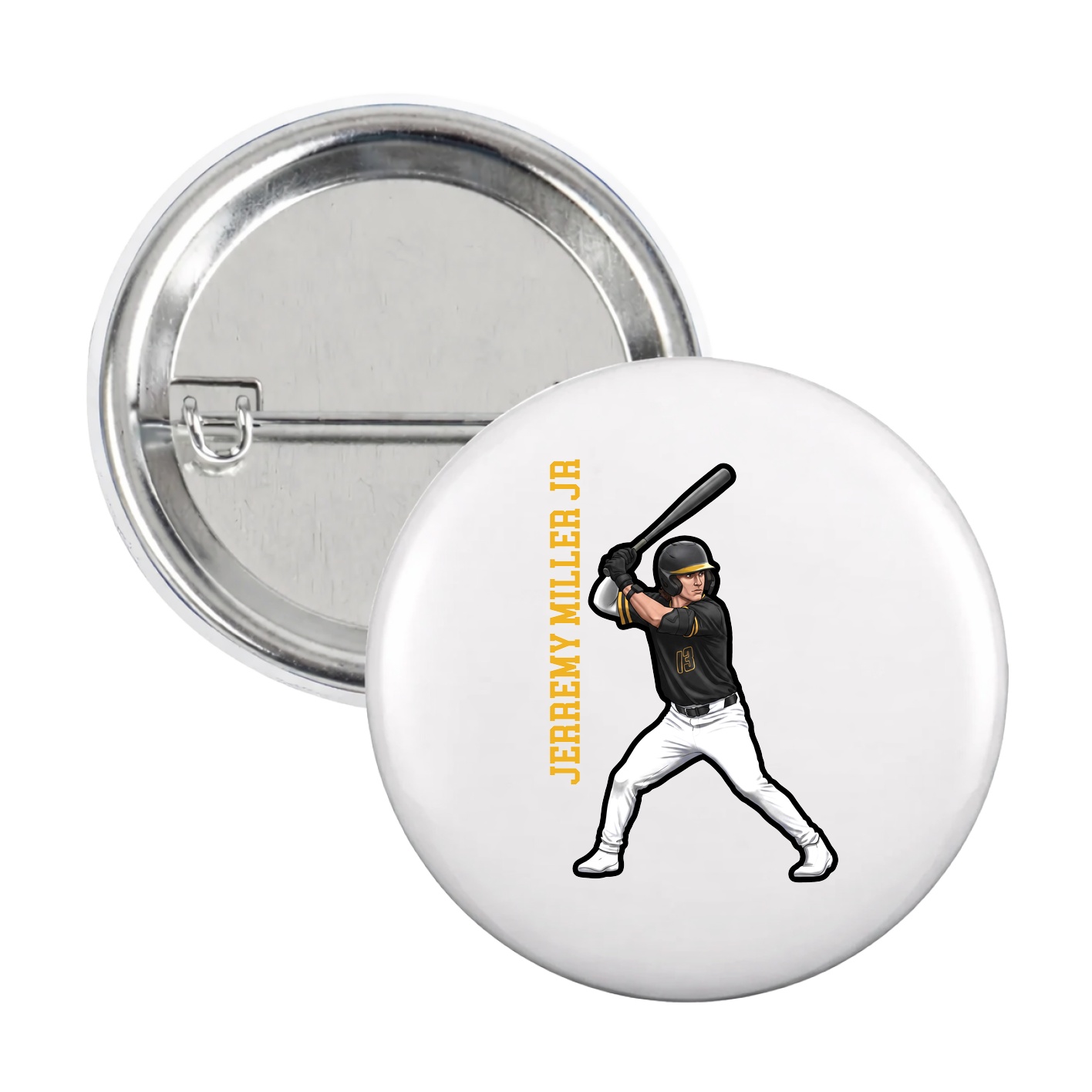 Game Day Button — Name Vertical in White