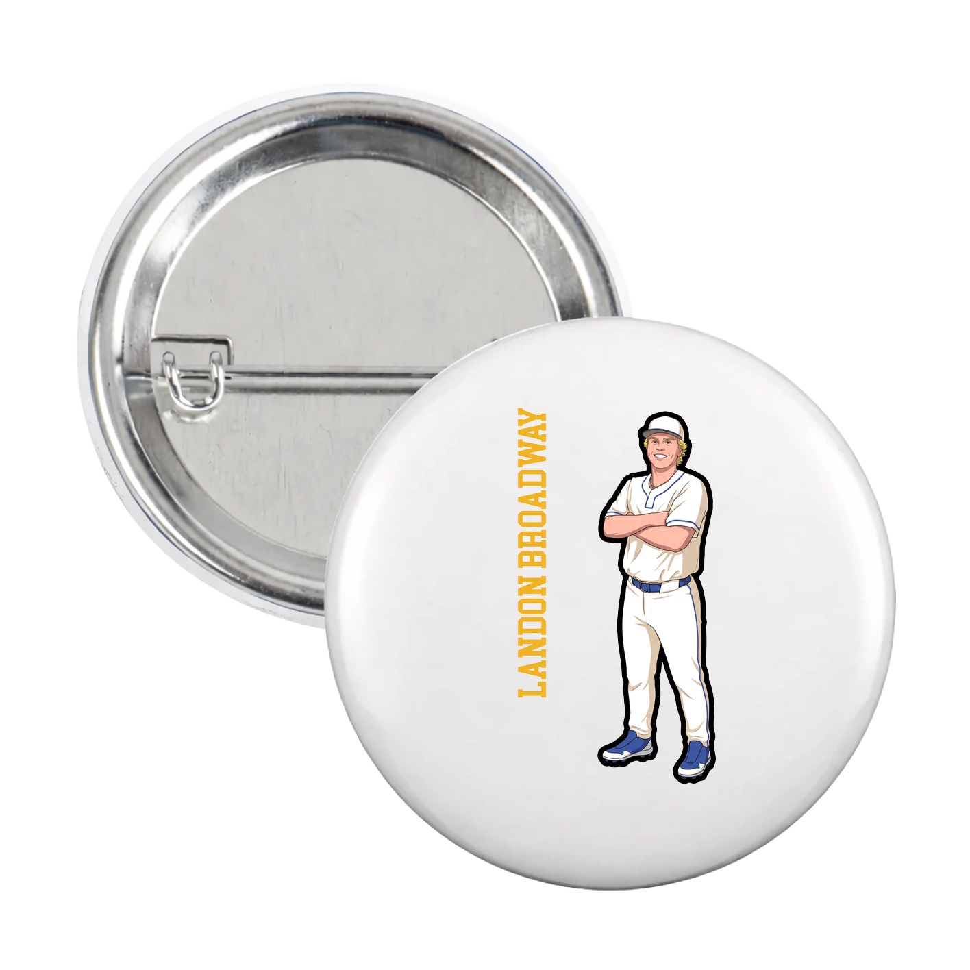 Game Day Button — Name Vertical in White