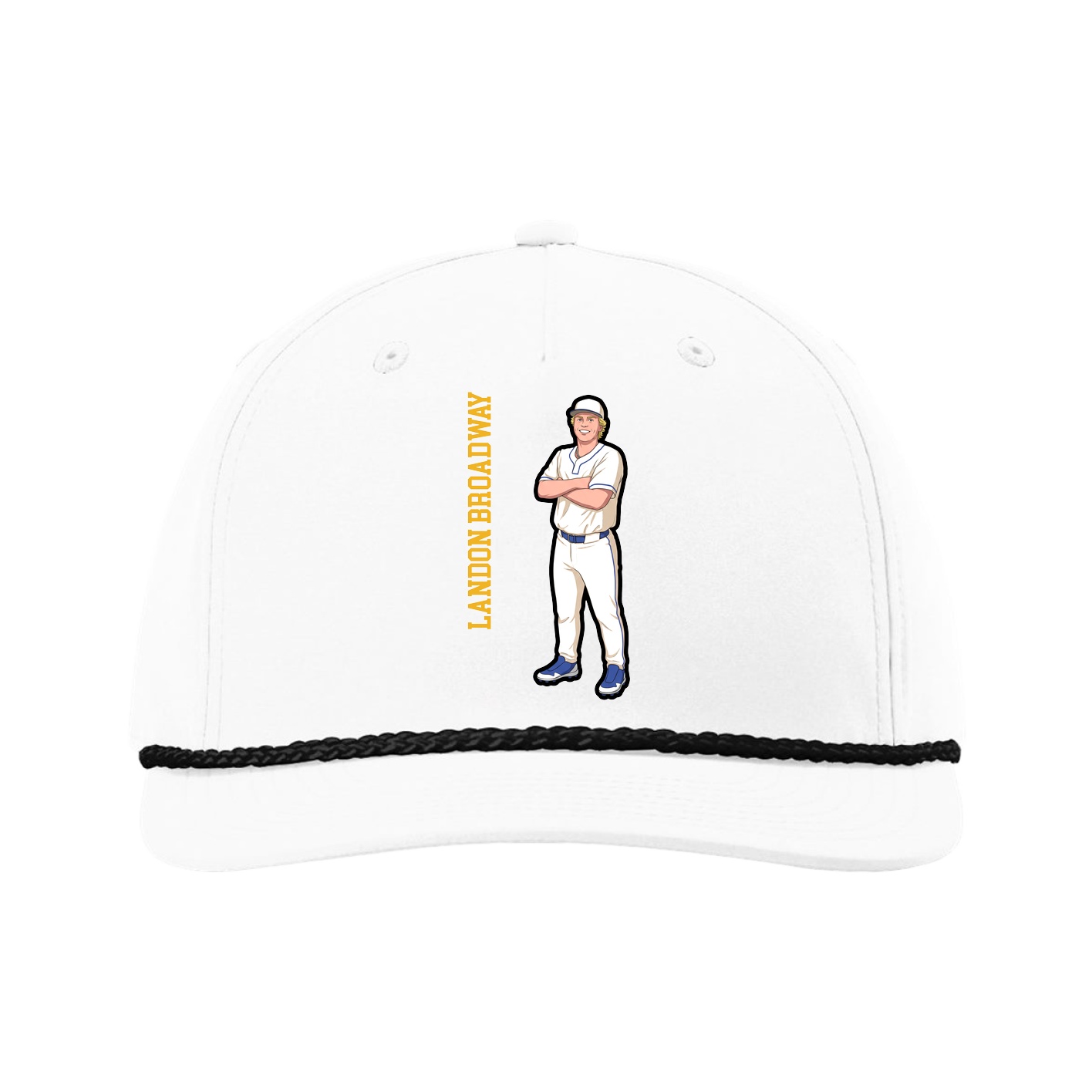 Five-Panel Classic Rope Cap — Name Vertical in White