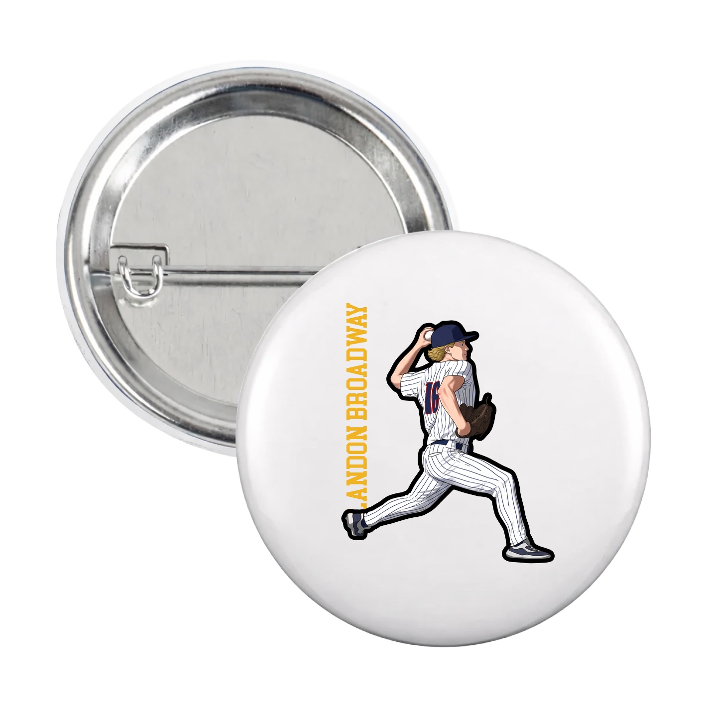 Game Day Button — Name Vertical in White