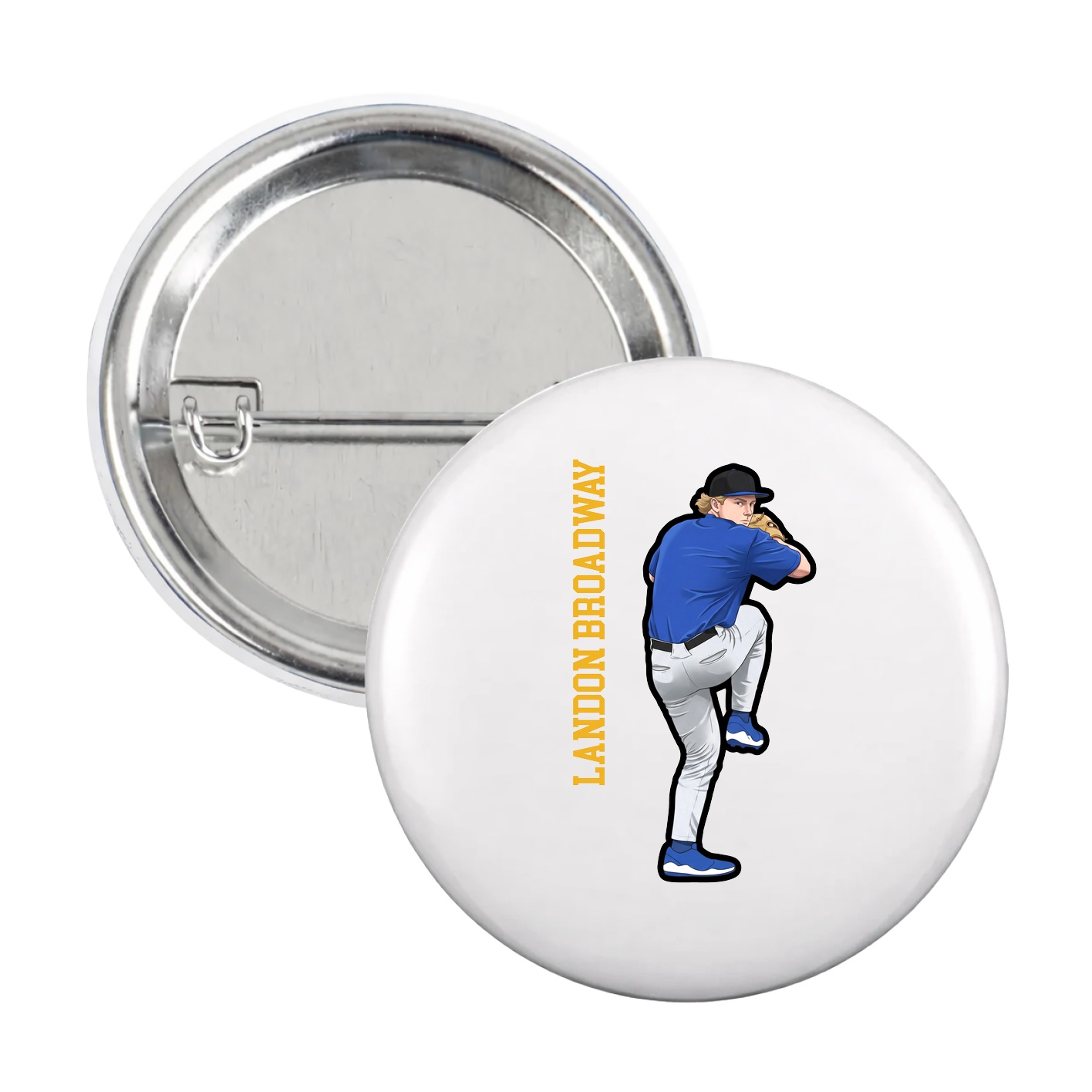 Game Day Button — Name Vertical in White