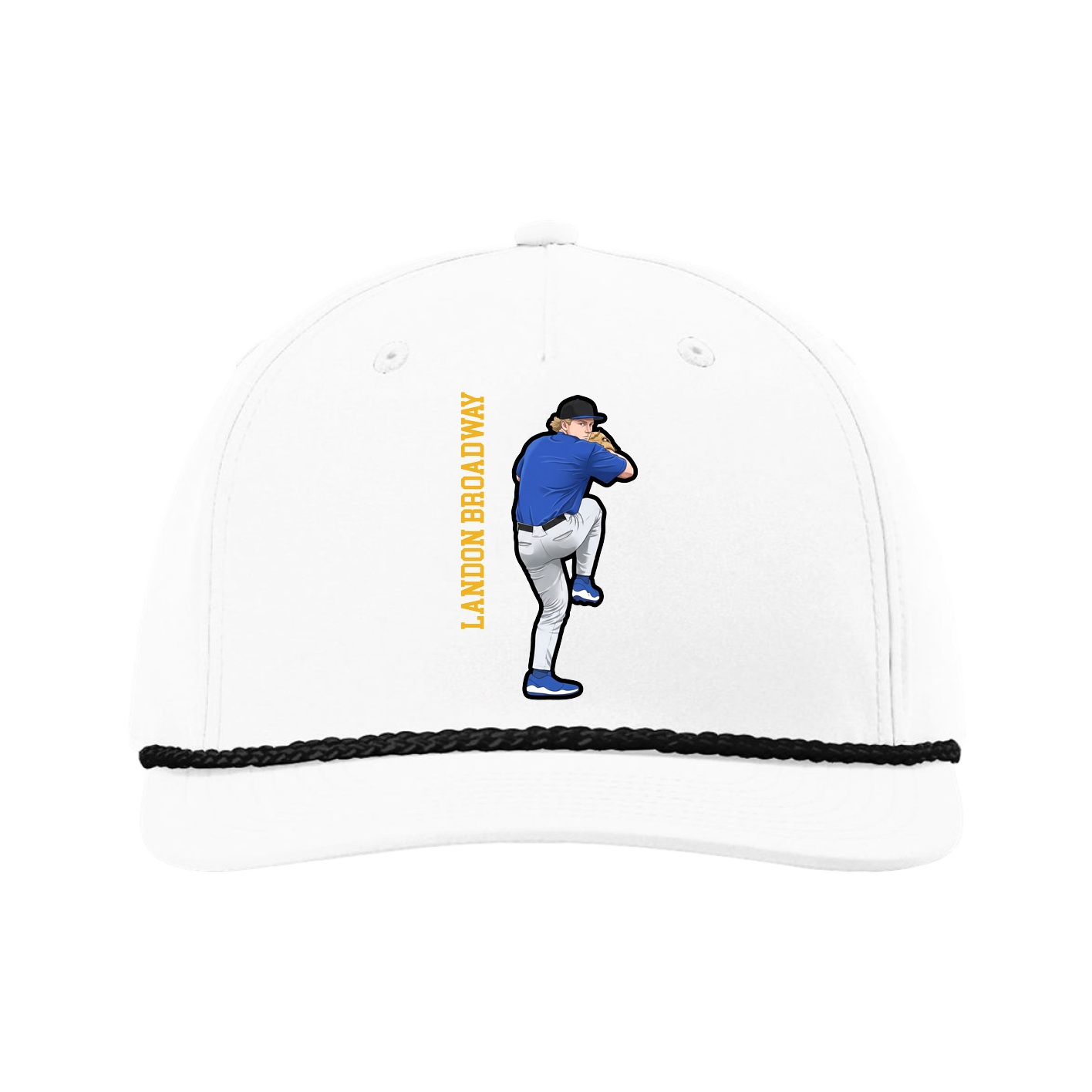 Five-Panel Classic Rope Cap — Name Vertical in White