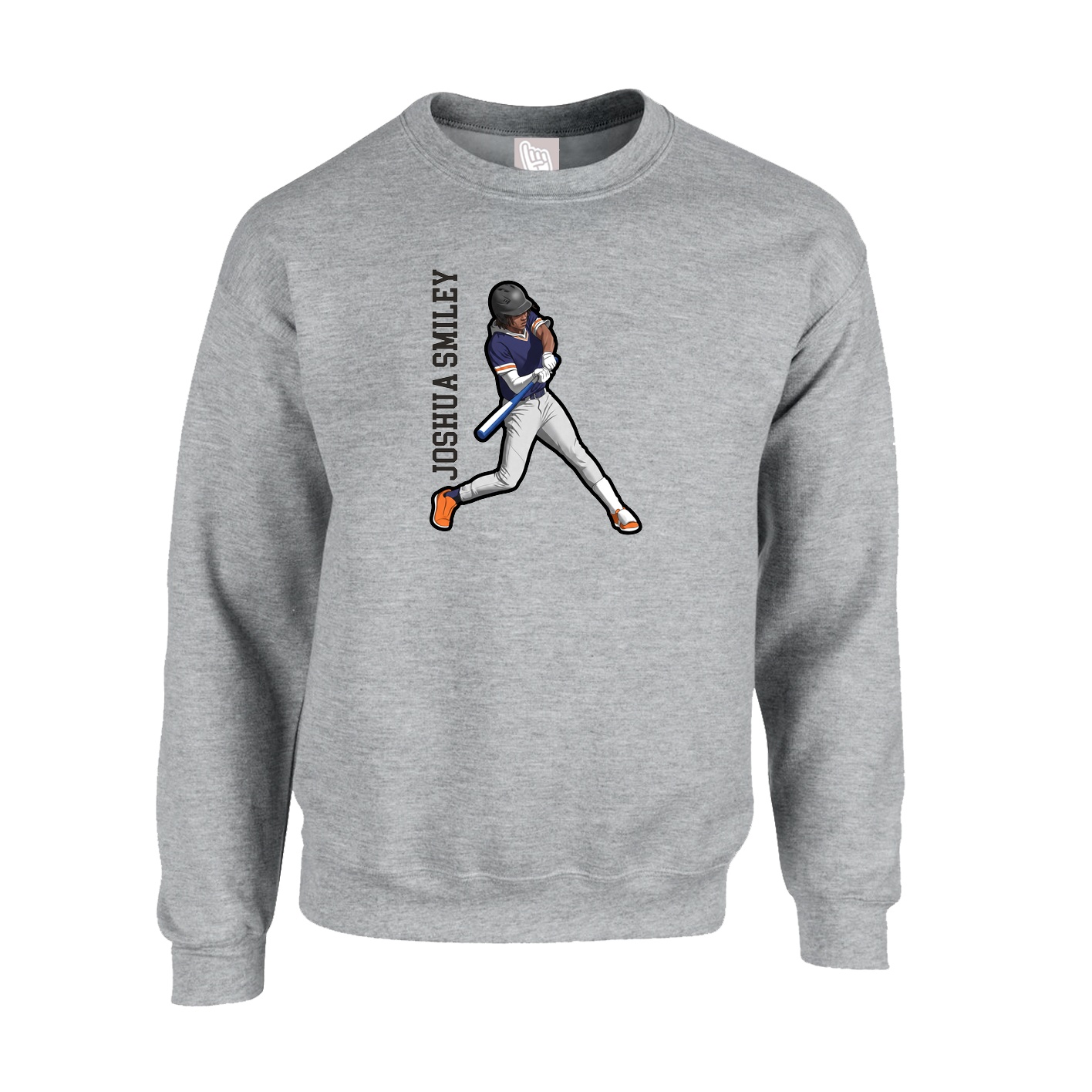 Fleece Crew — Name Vertical in Grey