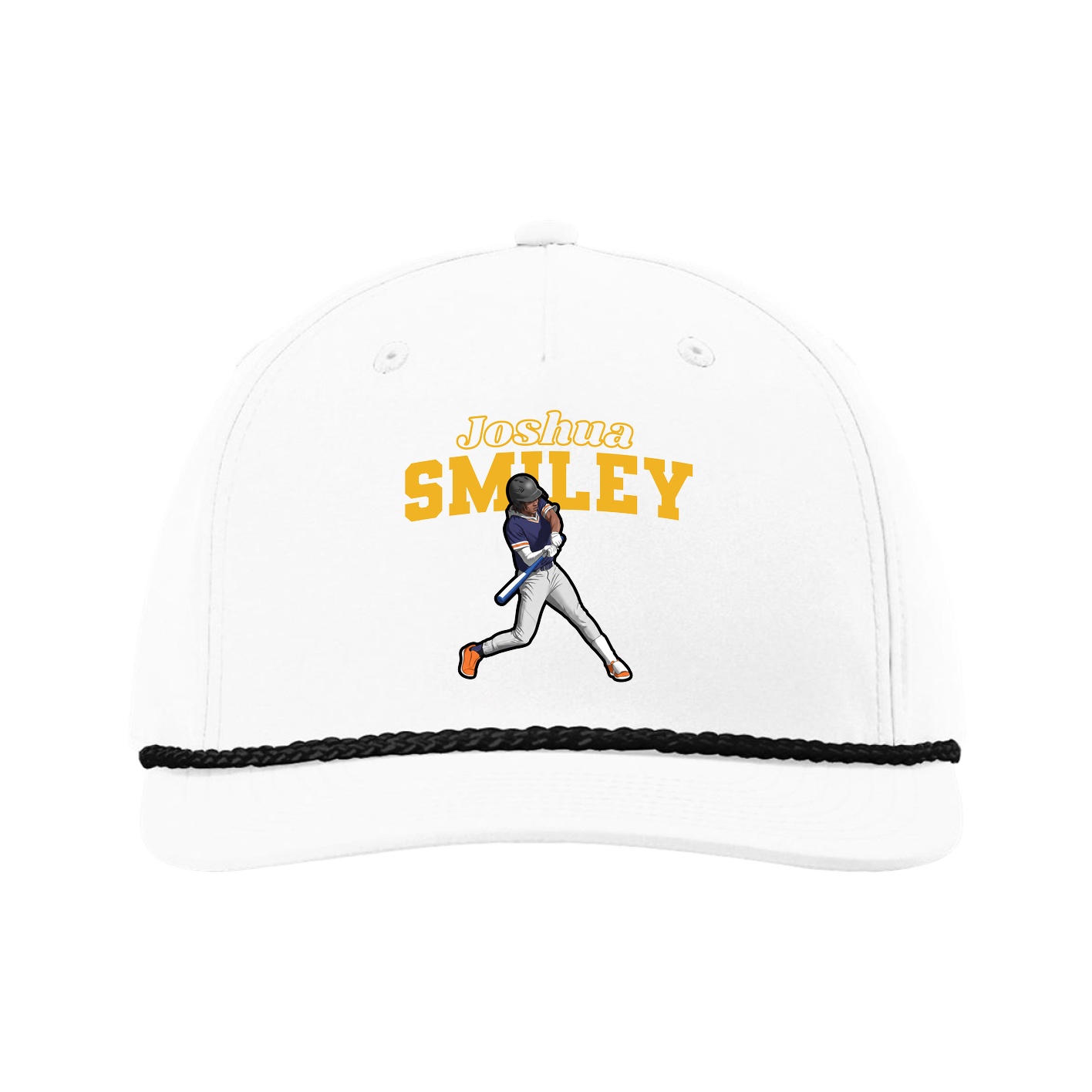 Five-Panel Classic Rope Cap — Name Arch in White