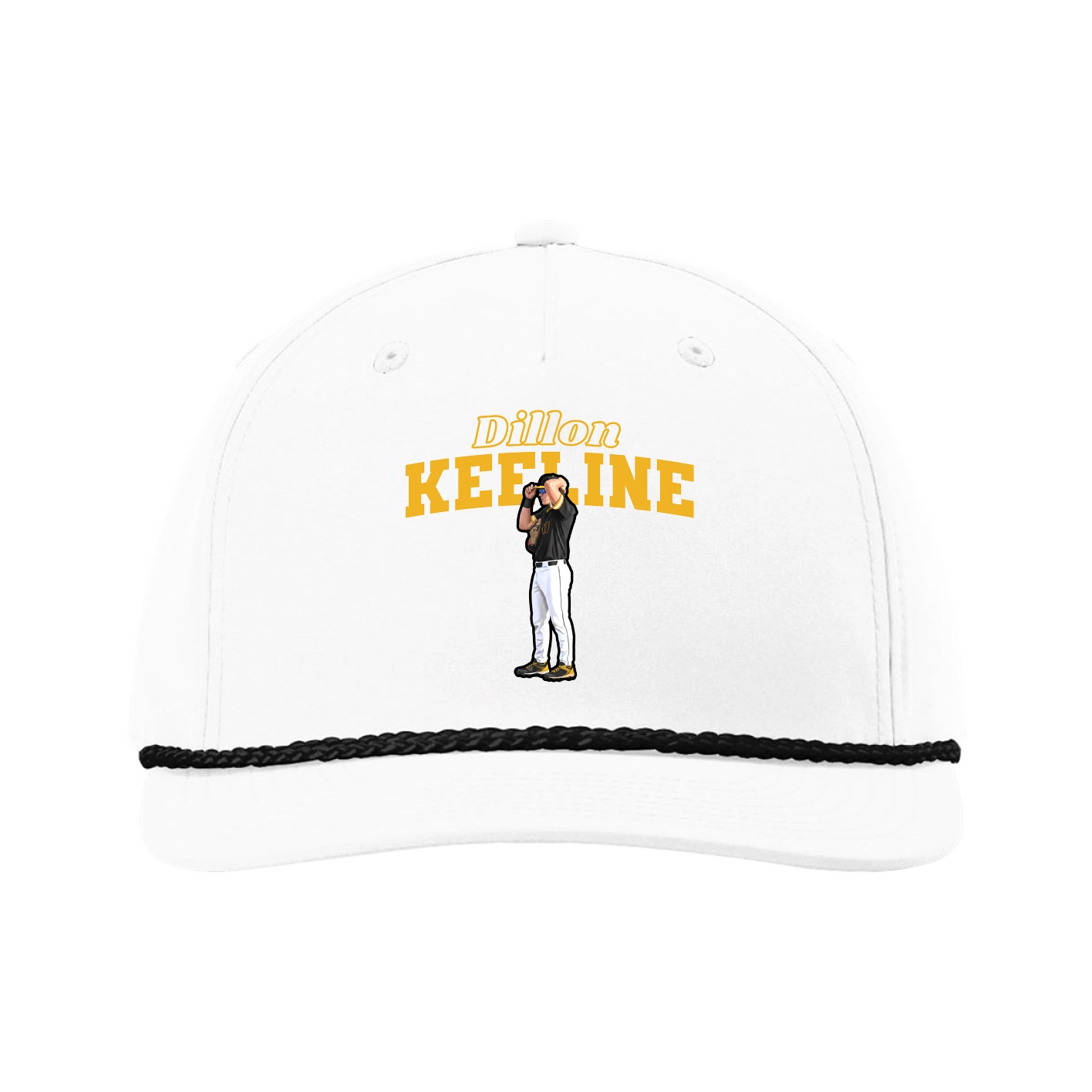 Five-Panel Classic Rope Cap — Name Arch in White