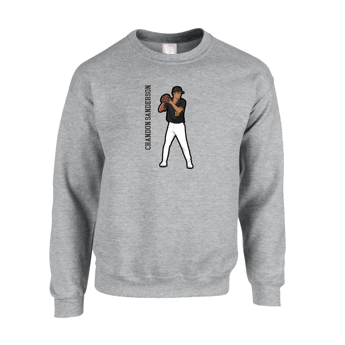 Fleece Crew — Name Vertical in Grey