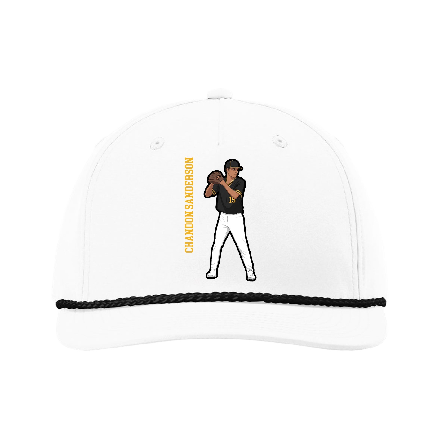Five-Panel Classic Rope Cap — Name Vertical in White