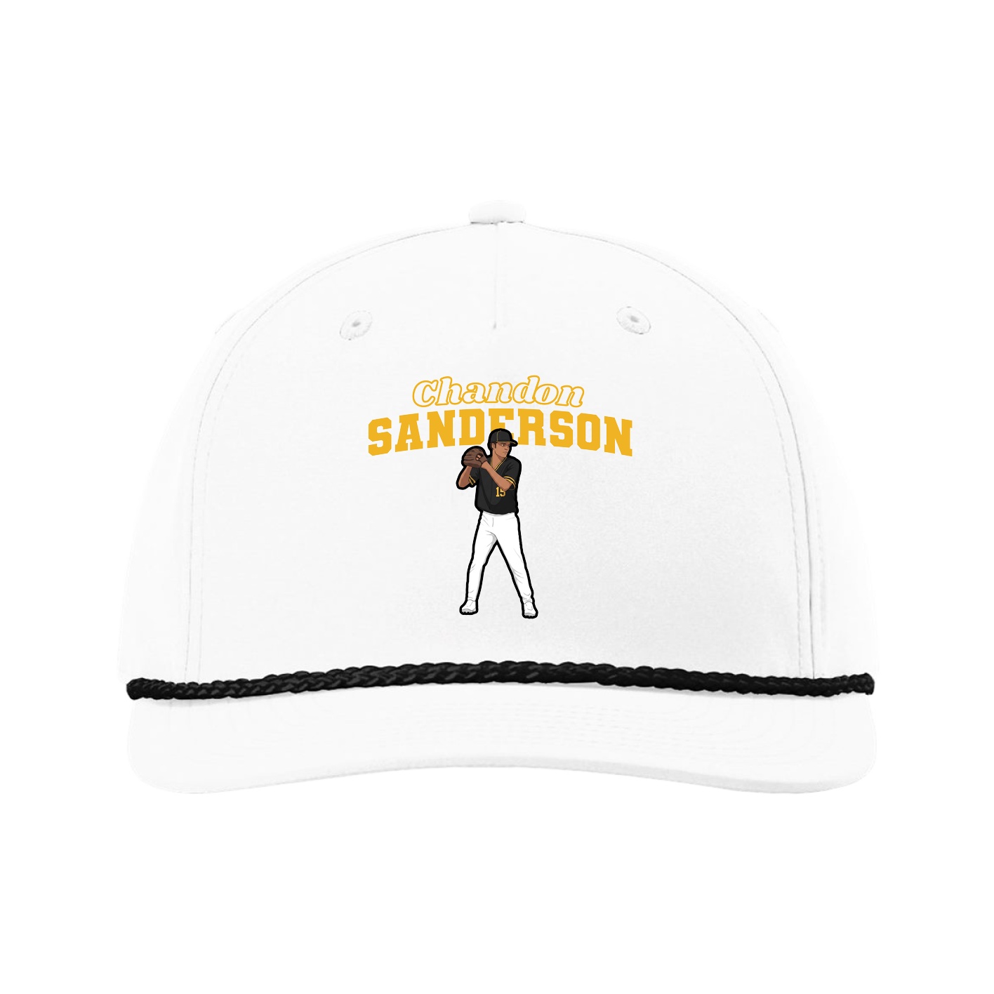 Five-Panel Classic Rope Cap — Name Arch in White