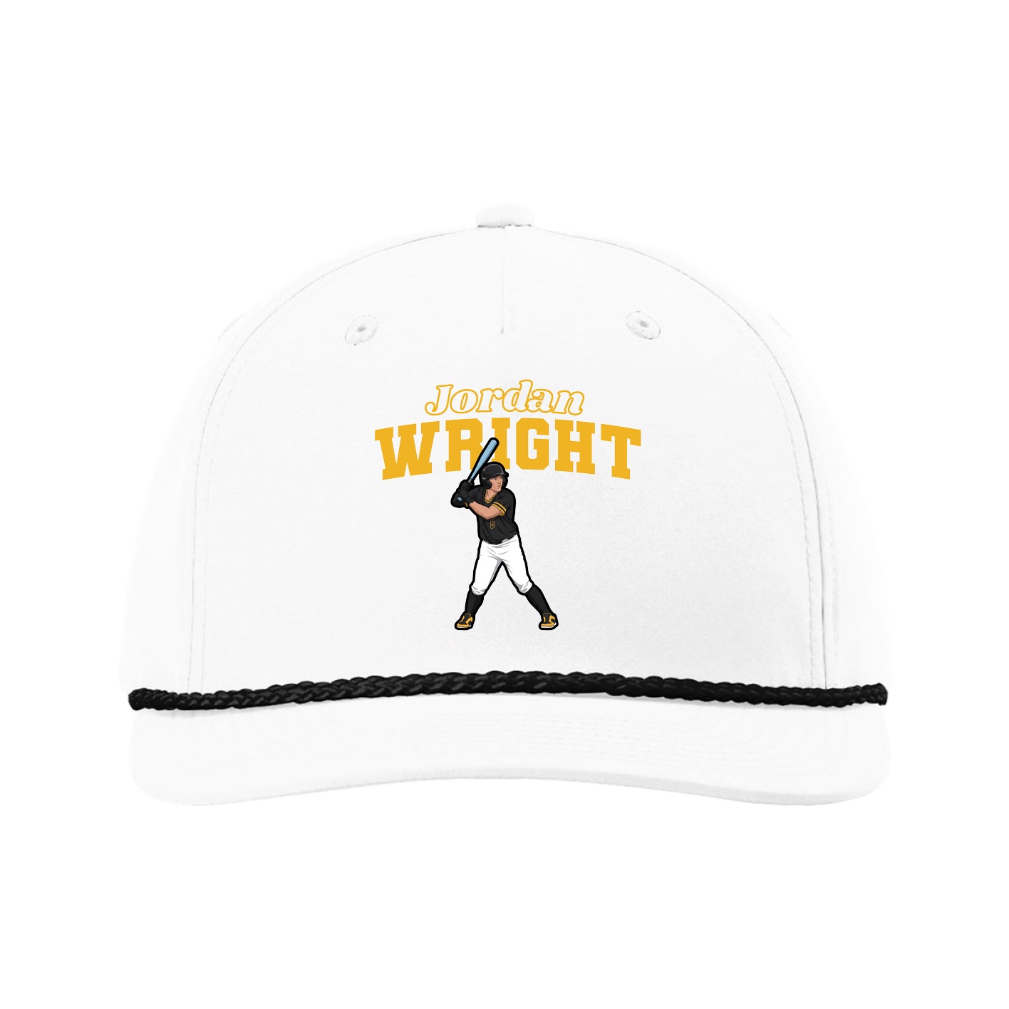 Five-Panel Classic Rope Cap — Name Arch in White
