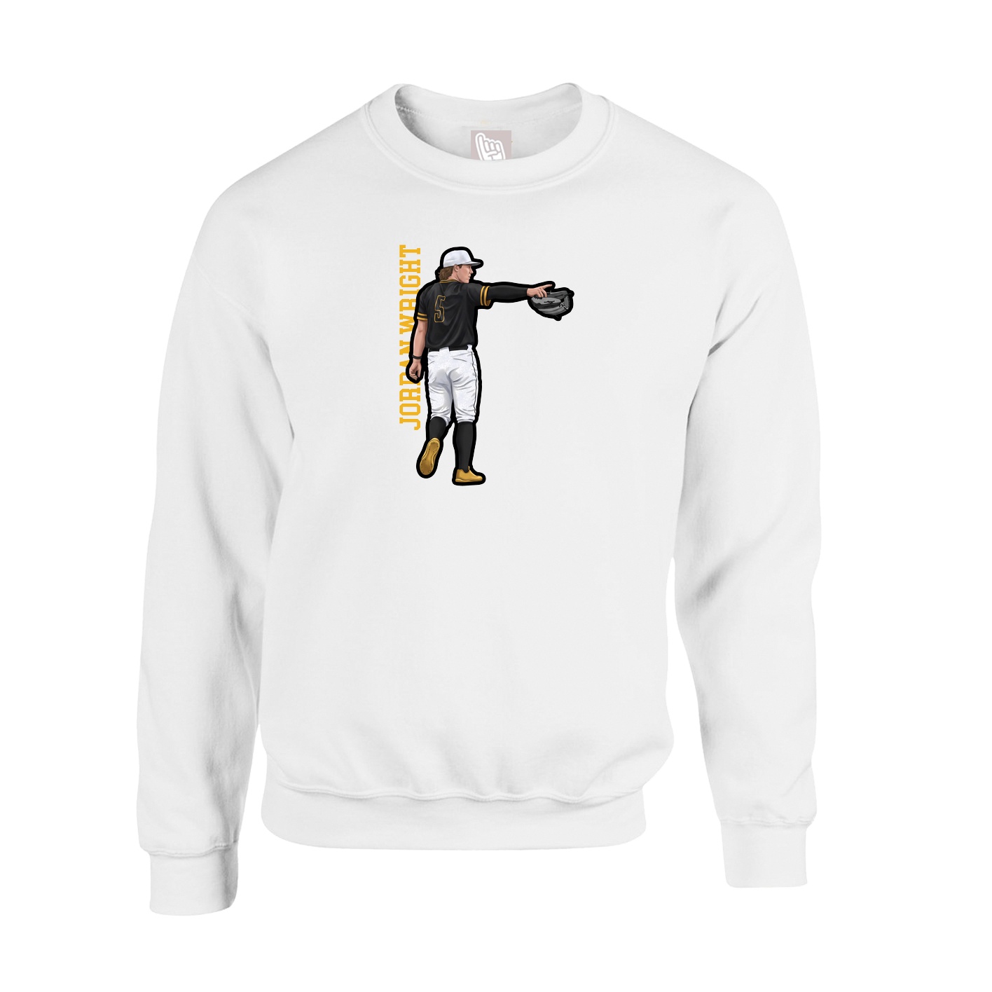 Fleece Crew — Name Vertical in White