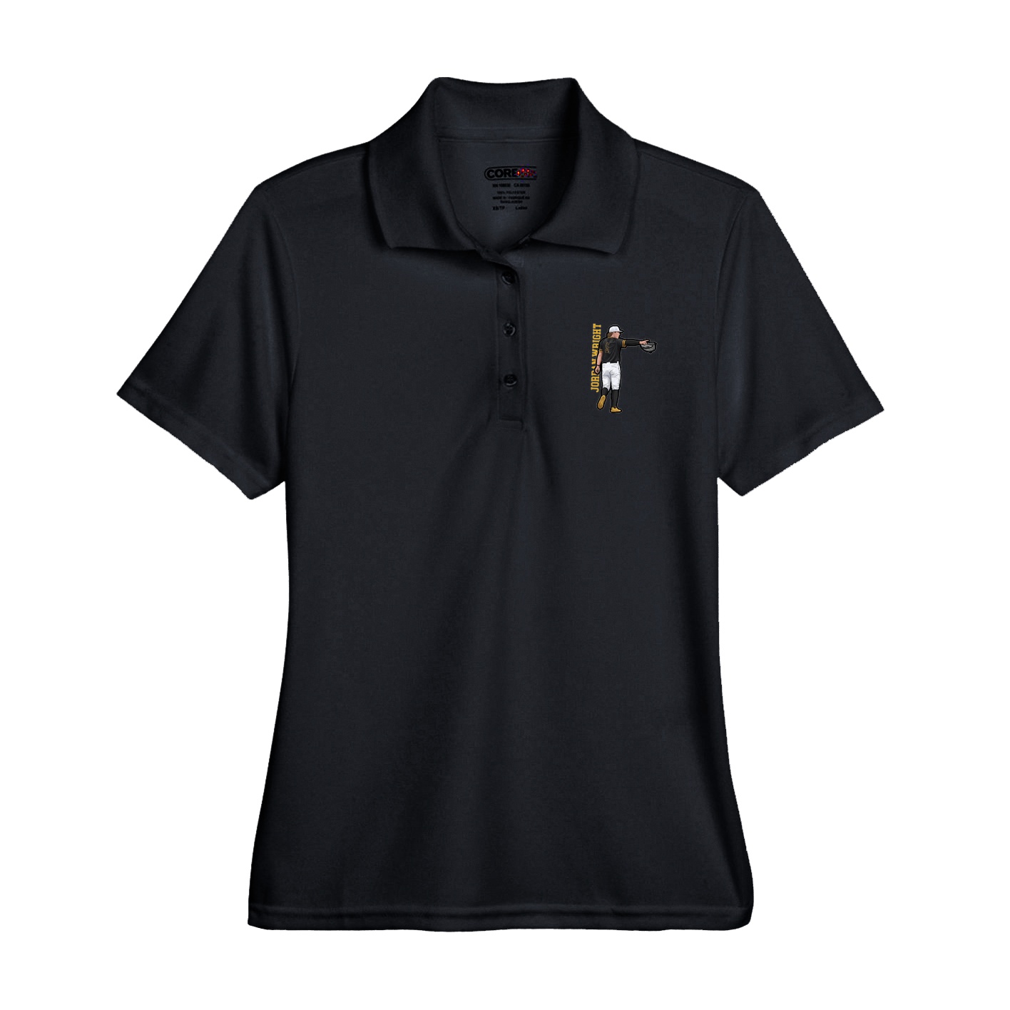 Womens Performance Polo — Name Vertical in Black