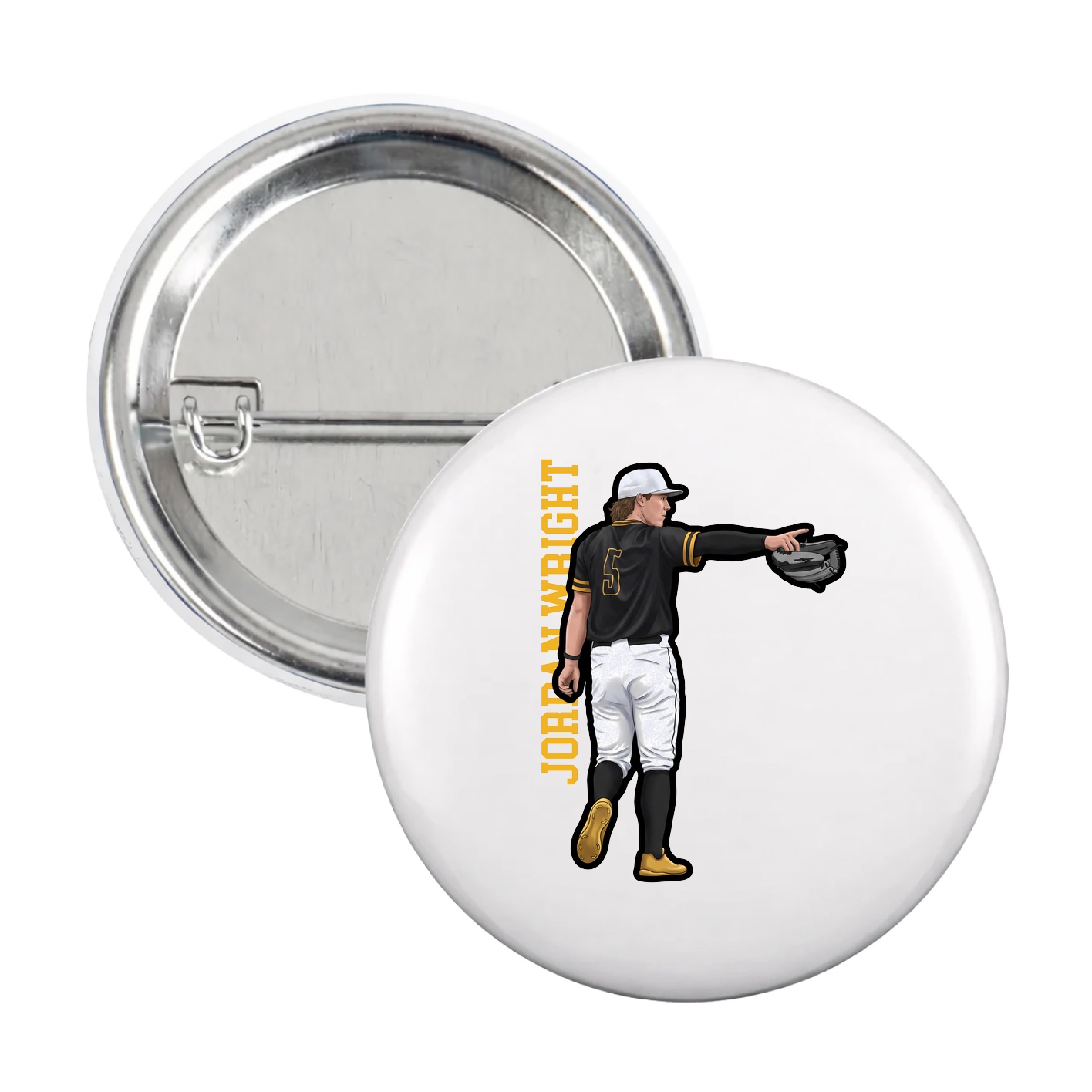Game Day Button — Name Vertical in White