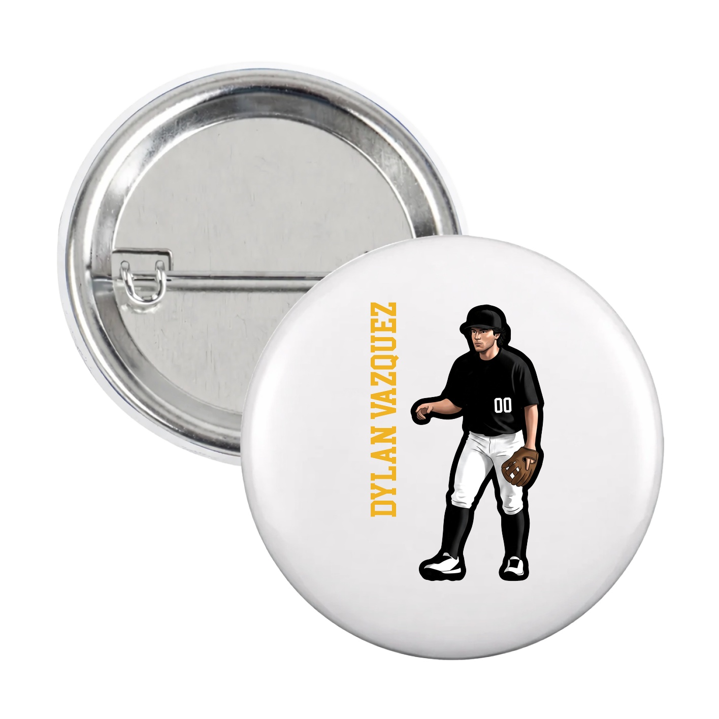 Game Day Button — Name Vertical in White