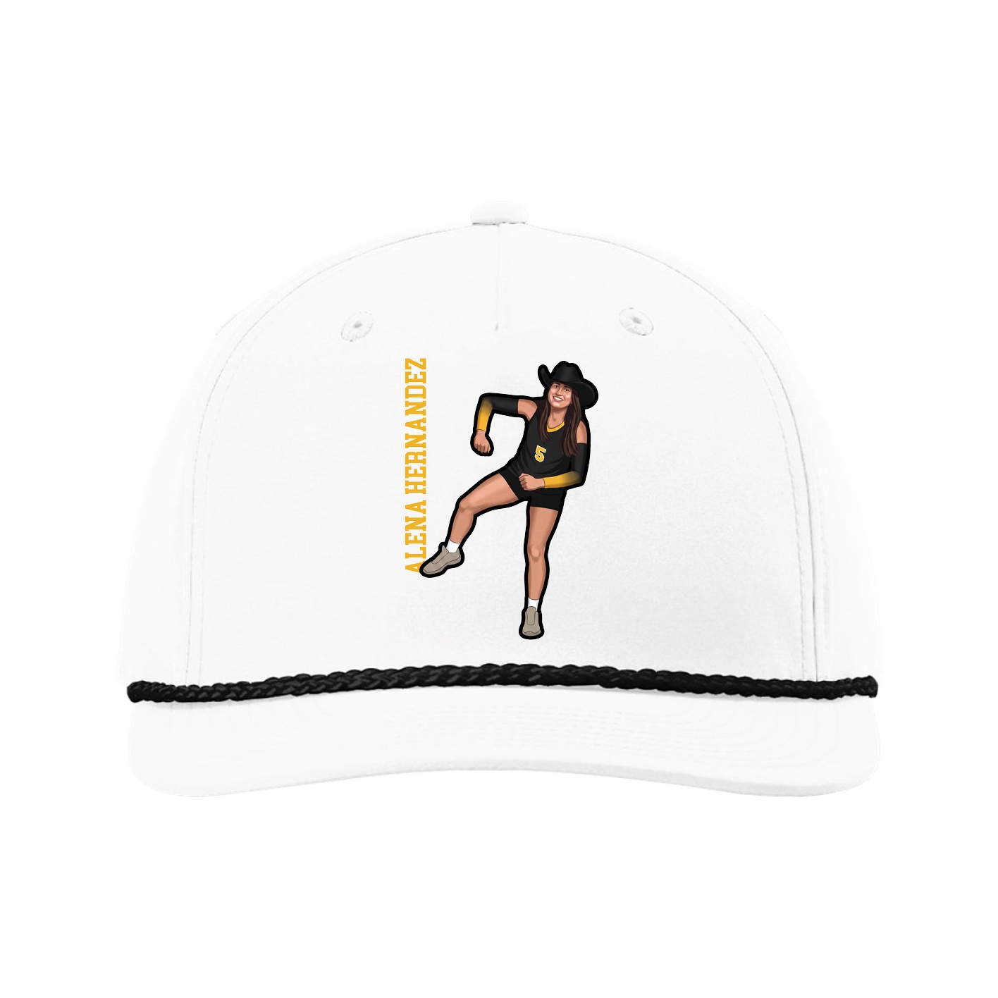Five-Panel Classic Rope Cap — Name Vertical in White
