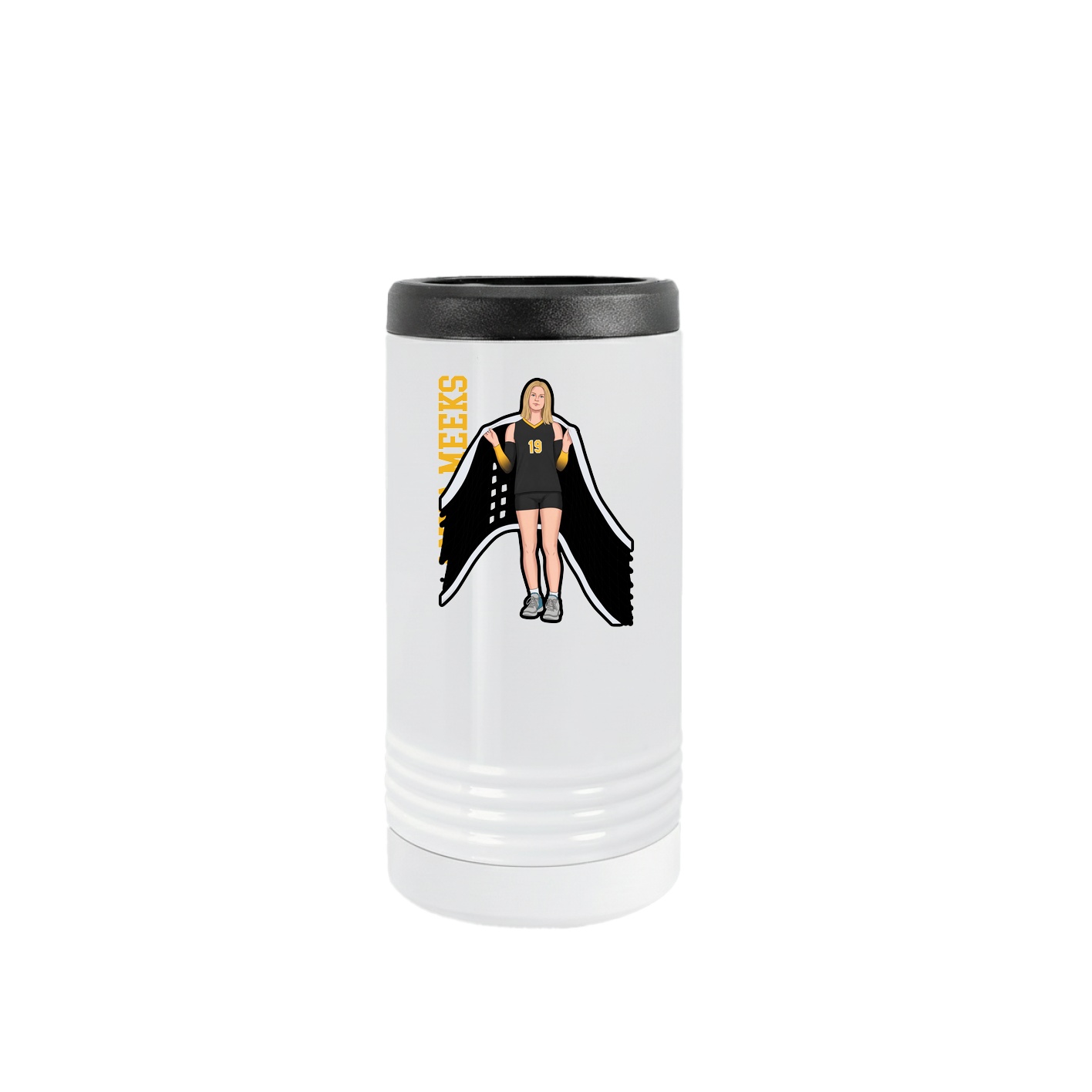 Slim Beverage Holder — Name Vertical in White