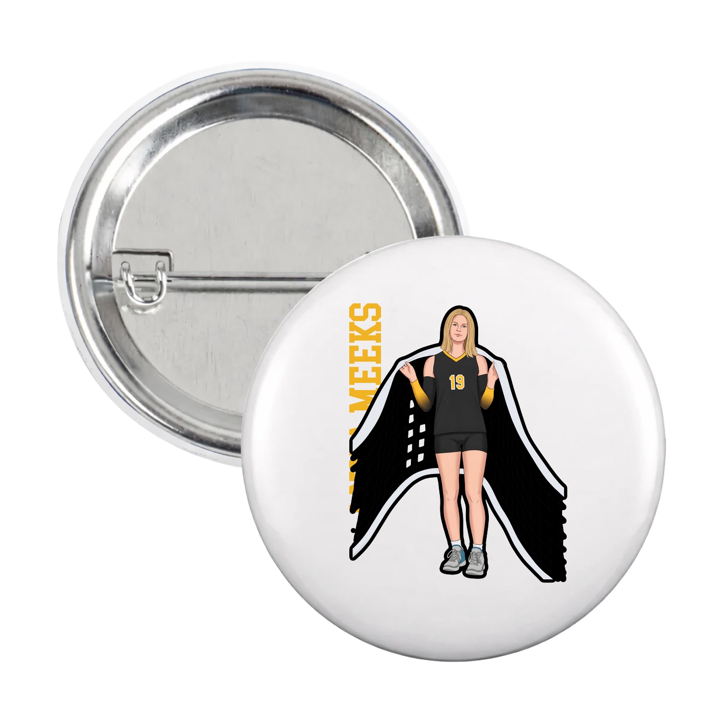 Game Day Button — Name Vertical in White