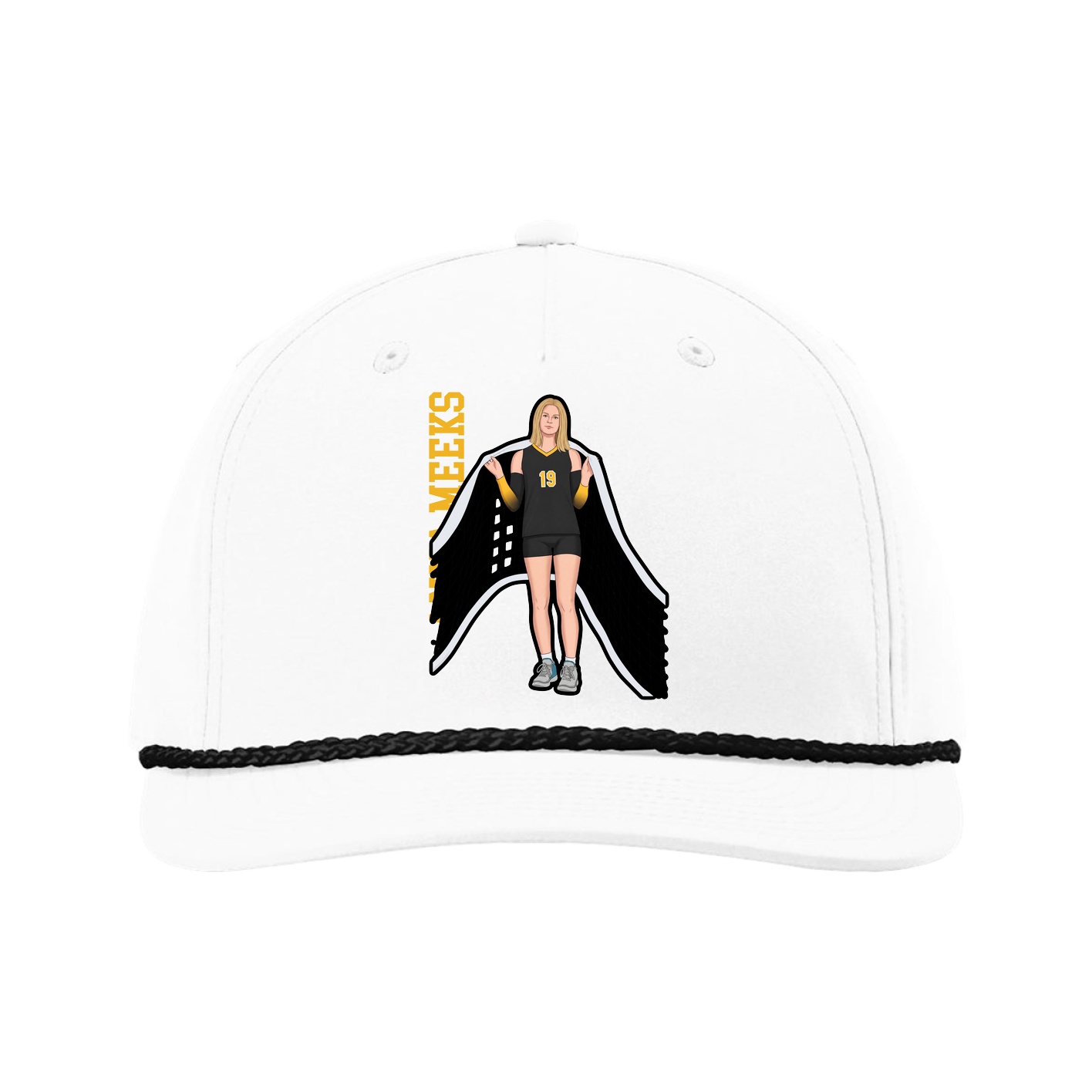 Five-Panel Classic Rope Cap — Name Vertical in White