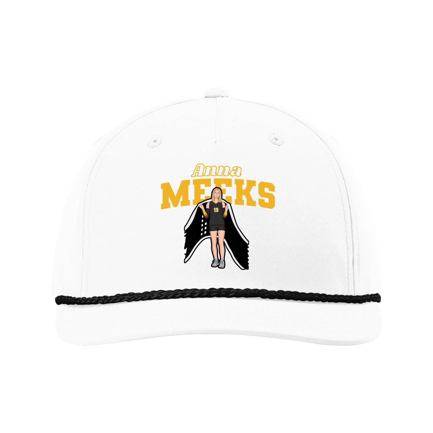 Five-Panel Classic Rope Cap — Name Arch in White