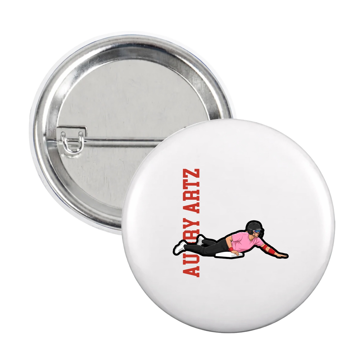 Game Day Button — Name Vertical in White